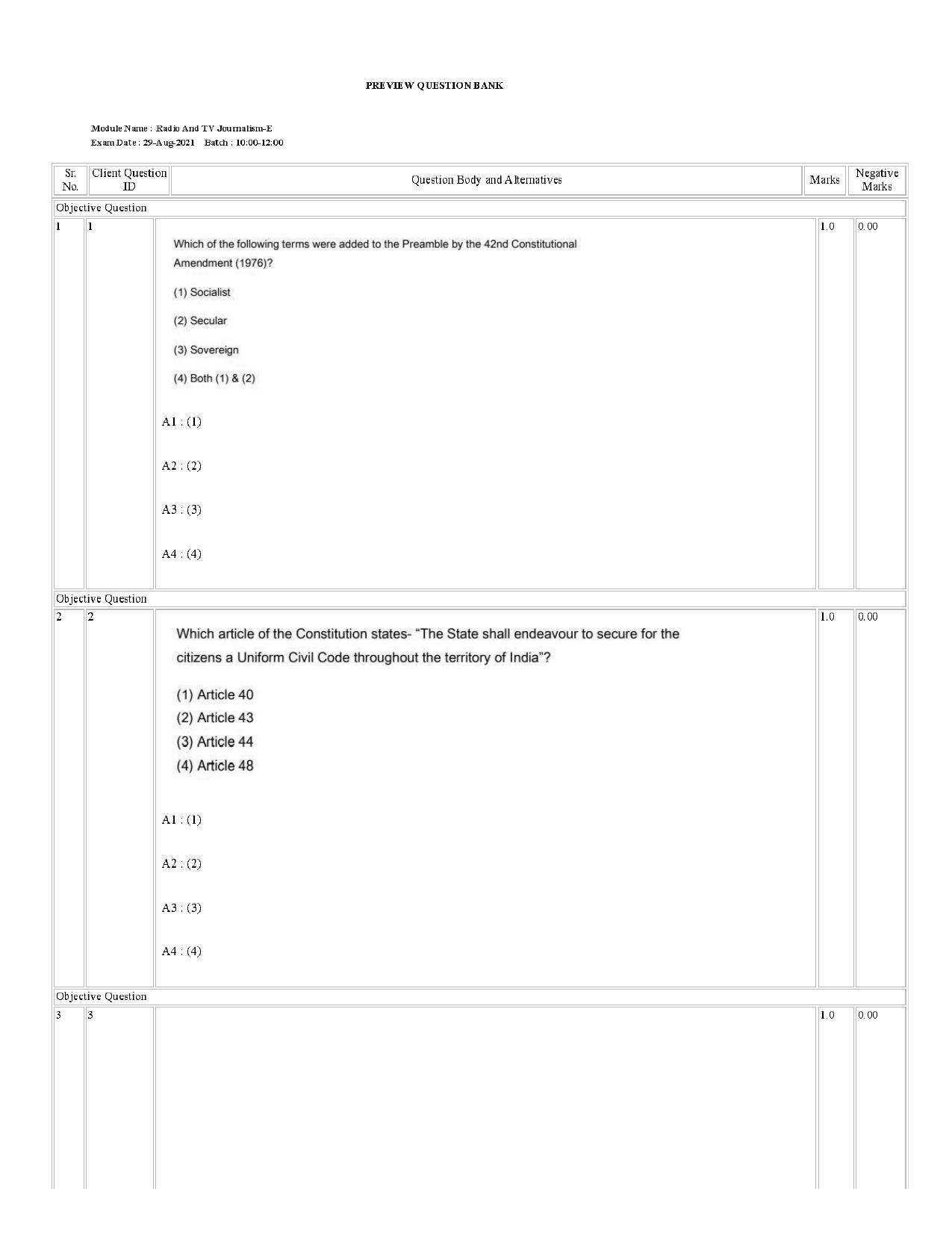 IIMC Radio & Television Journalism Question Paper 2021 - Page 1