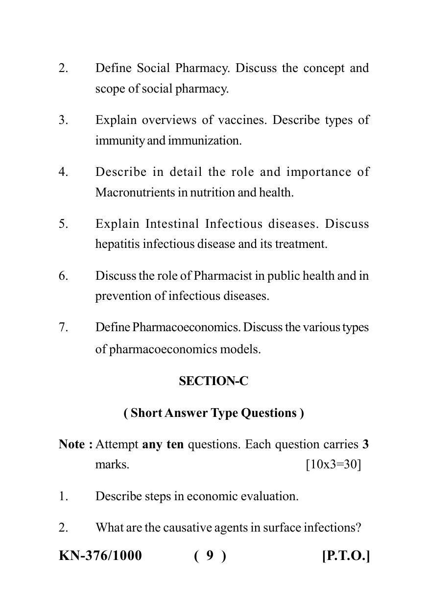 Sarguja University Question Paper - 2022 : Diploma In Pharmacy Part-I Social Pharmacy Paper I - Page 9