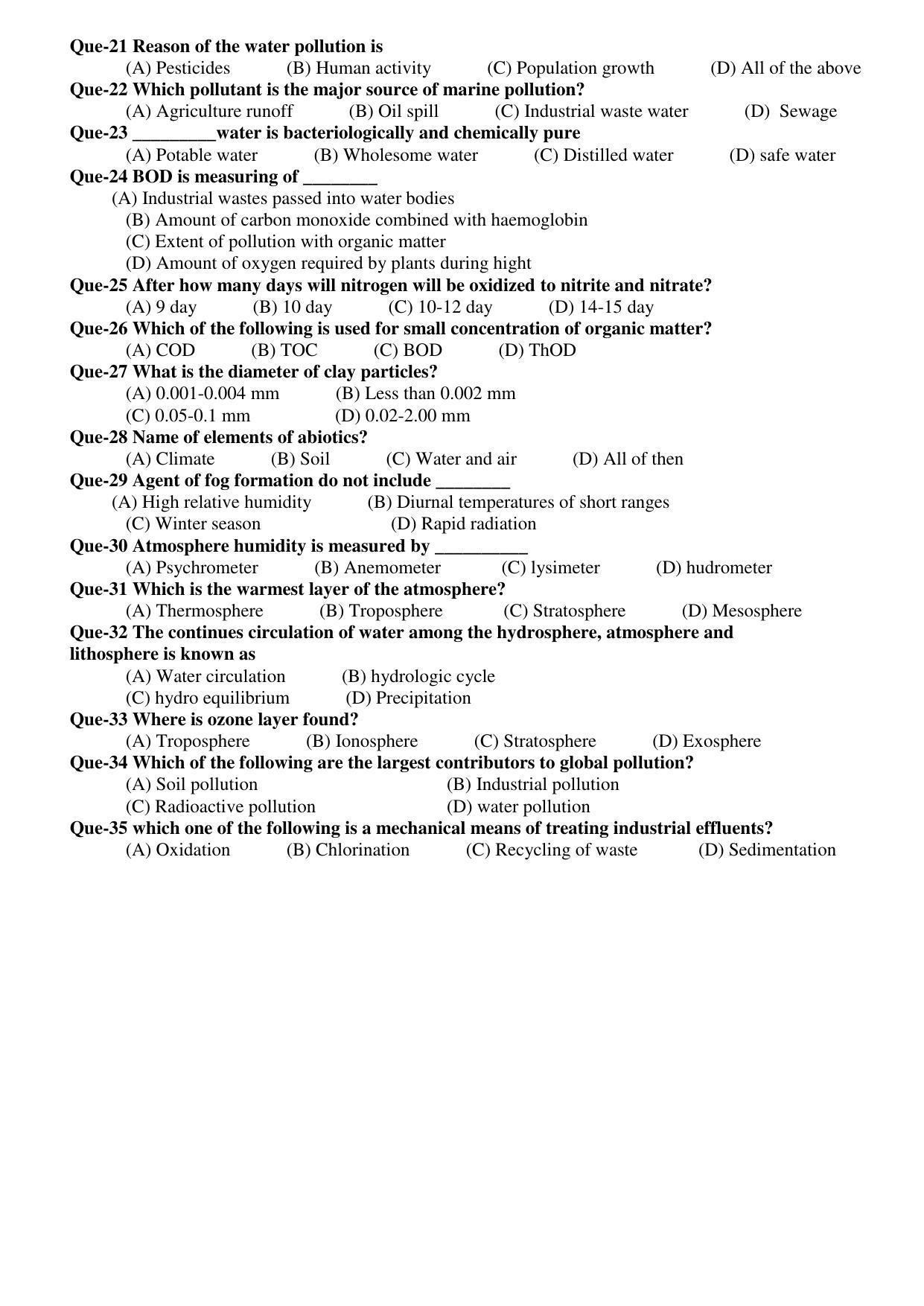 Hemchand North Gujarat University Sample Paper July-Sept 2021: M. Sc. Sem -III CH N - 604 (D) Environment Chemistry Paper Code - 5012 (Old Course) - Page 2