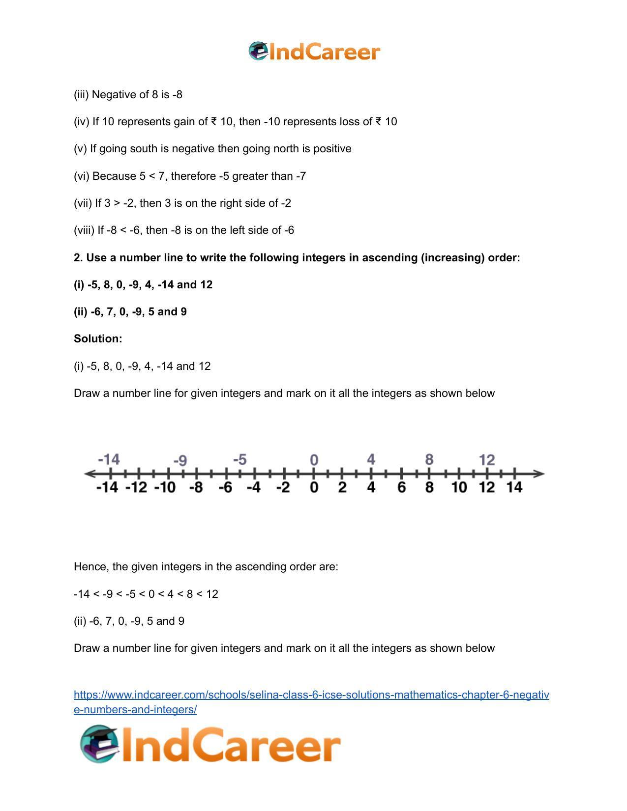 Selina Class 6 ICSE Solutions Mathematics : Chapter 6- Negative Numbers And Integers - Page 3