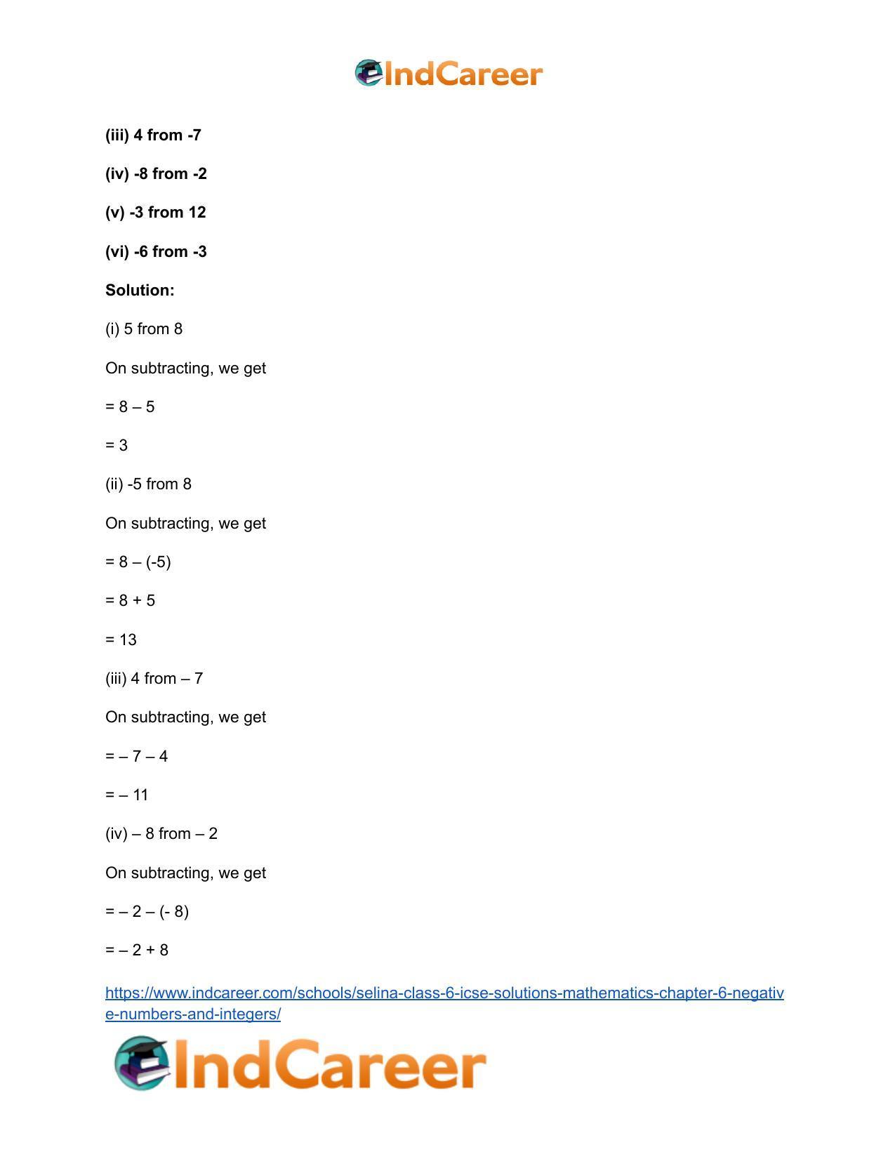 Selina Class 6 ICSE Solutions Mathematics : Chapter 6- Negative Numbers And Integers - Page 8
