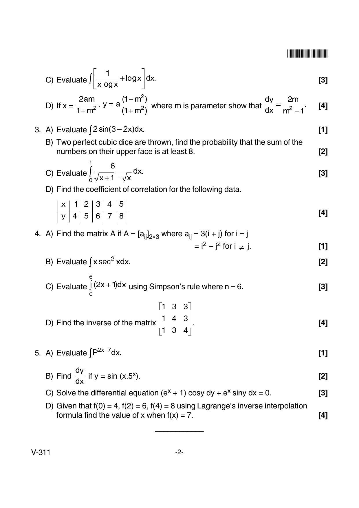 Goa Board Class 12 Mathematics (Voc) Voc 311 New Pattern (March 2018) Question Paper - Page 2