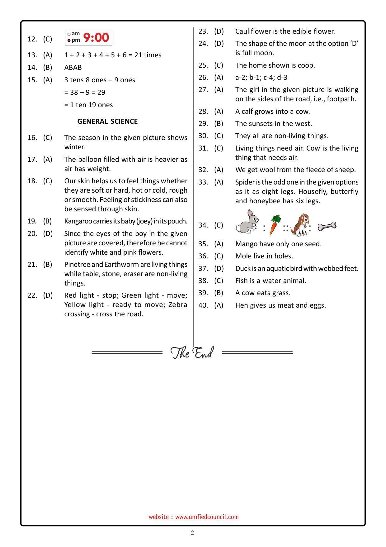 NSTSE 2023 Class 1 Answer Key (Paper Code 489) - Page 2