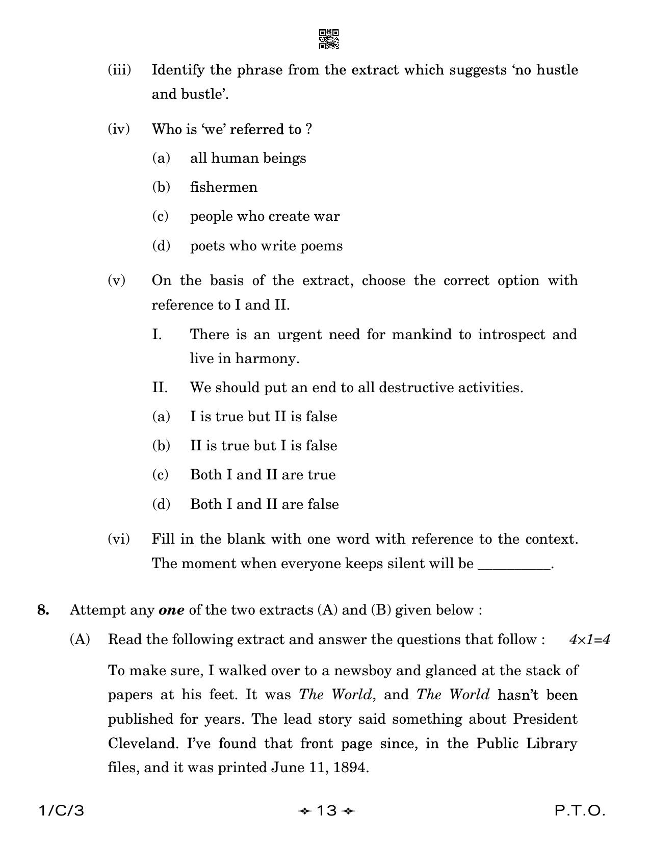 CBSE Class 12 1-3 English Core 2023 (Compartment) Question Paper - Page 13
