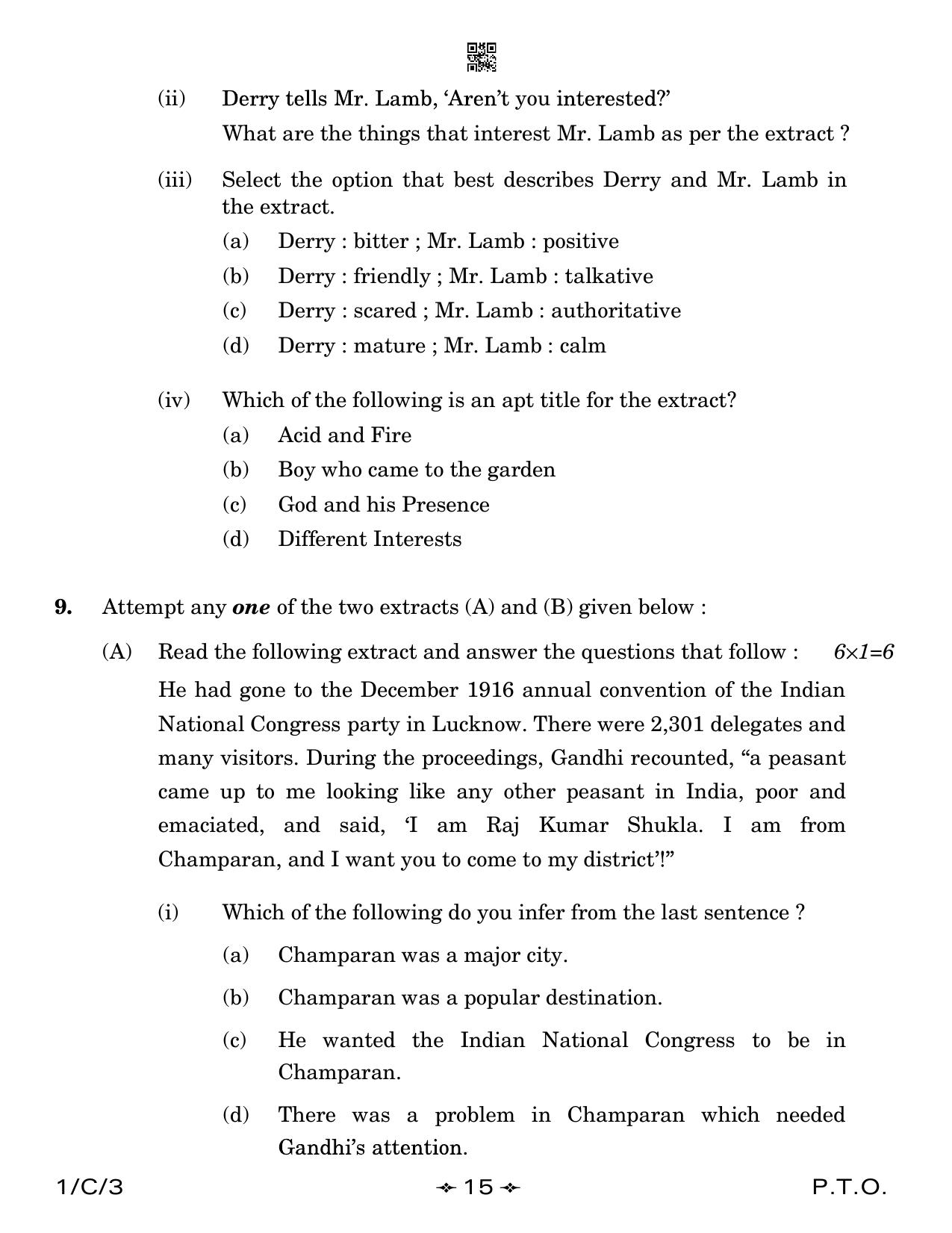 CBSE Class 12 1-3 English Core 2023 (Compartment) Question Paper - Page 15
