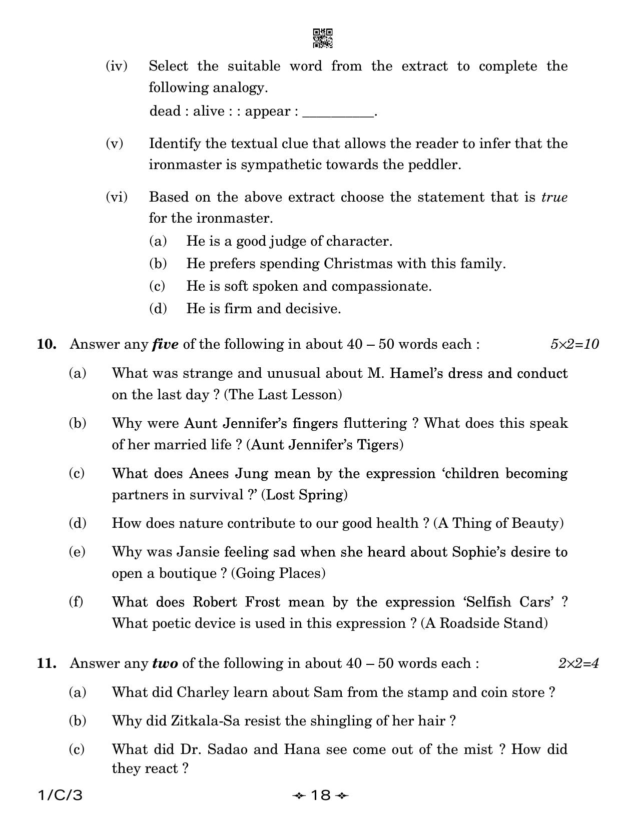 CBSE Class 12 1-3 English Core 2023 (Compartment) Question Paper - Page 18