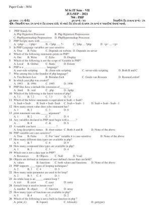 Hemchand North Gujarat University Sample Paper July-Sept 2021: M Sc IT Sem – VII  704 : PHP