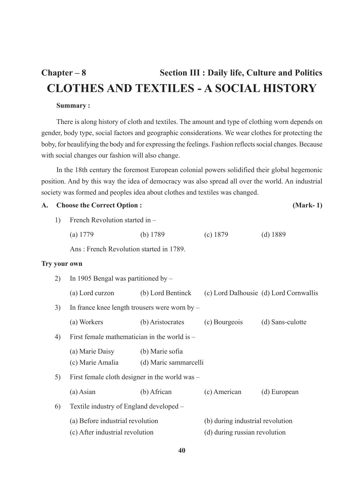 Tripura Board Class 9 Social Science English Version Workbooks - Page 40