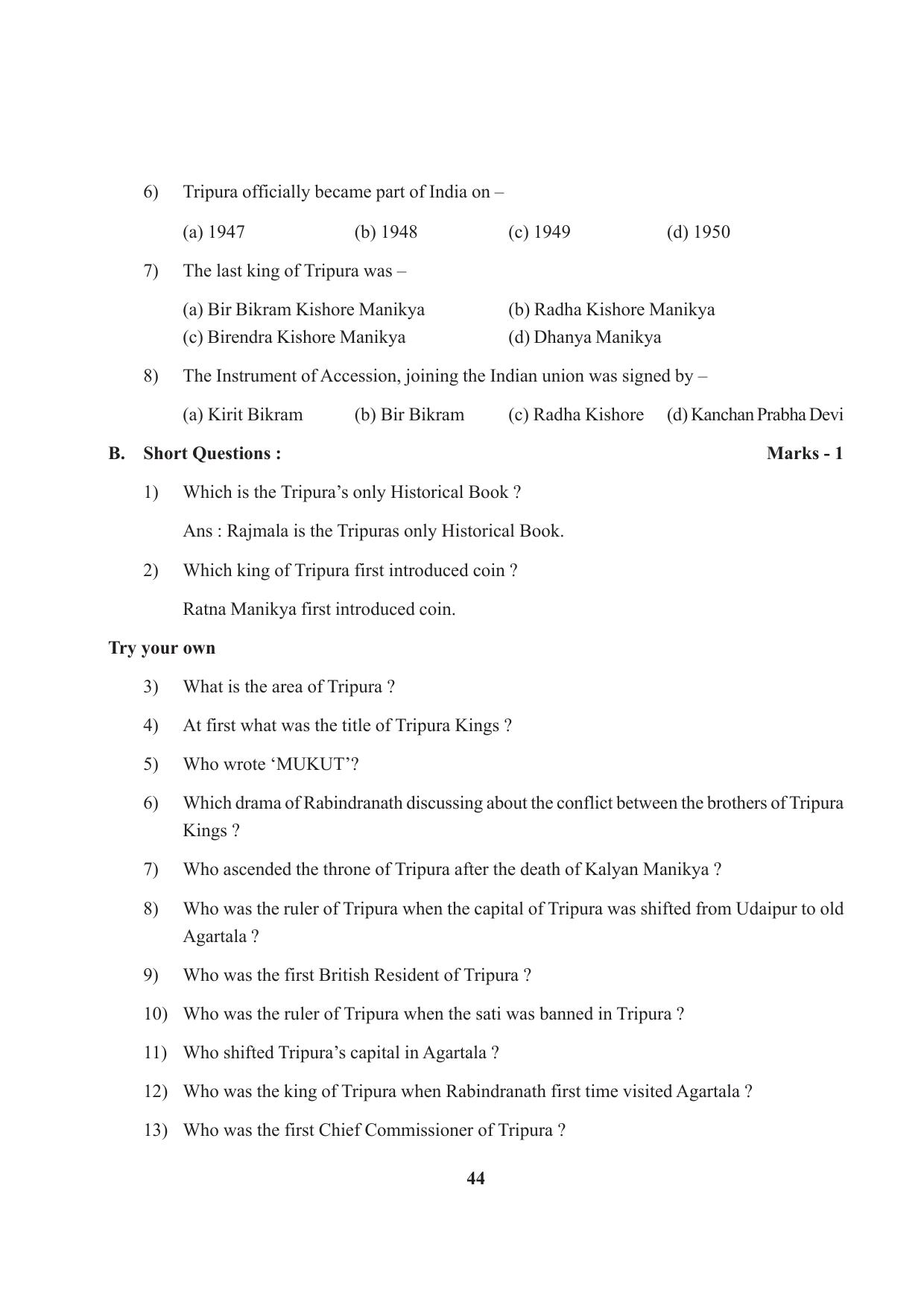 Tripura Board Class 9 Social Science English Version Workbooks - Page 44