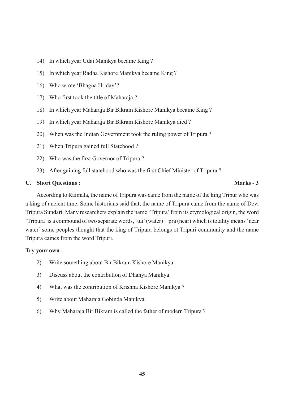 Tripura Board Class 9 Social Science English Version Workbooks - Page 45