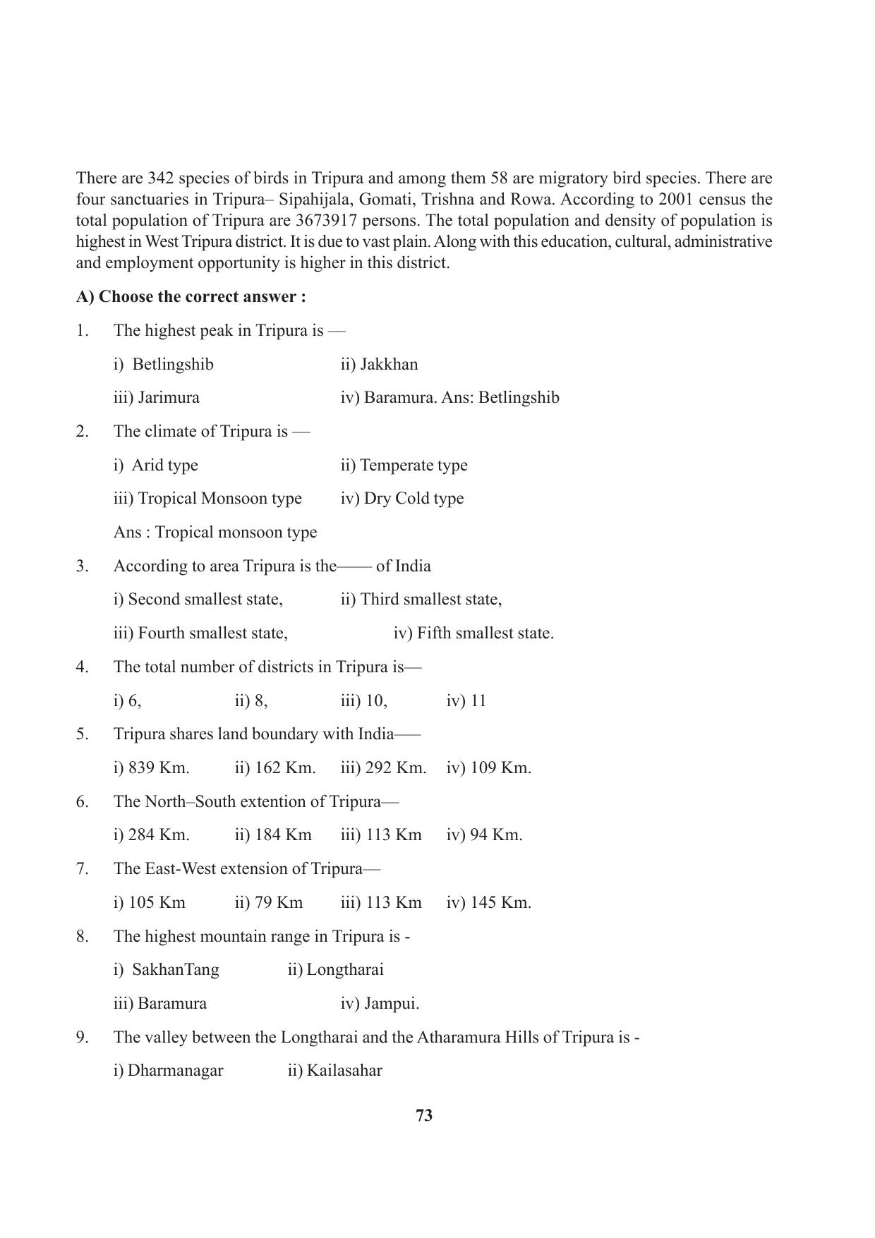 Tripura Board Class 9 Social Science English Version Workbooks - Page 73