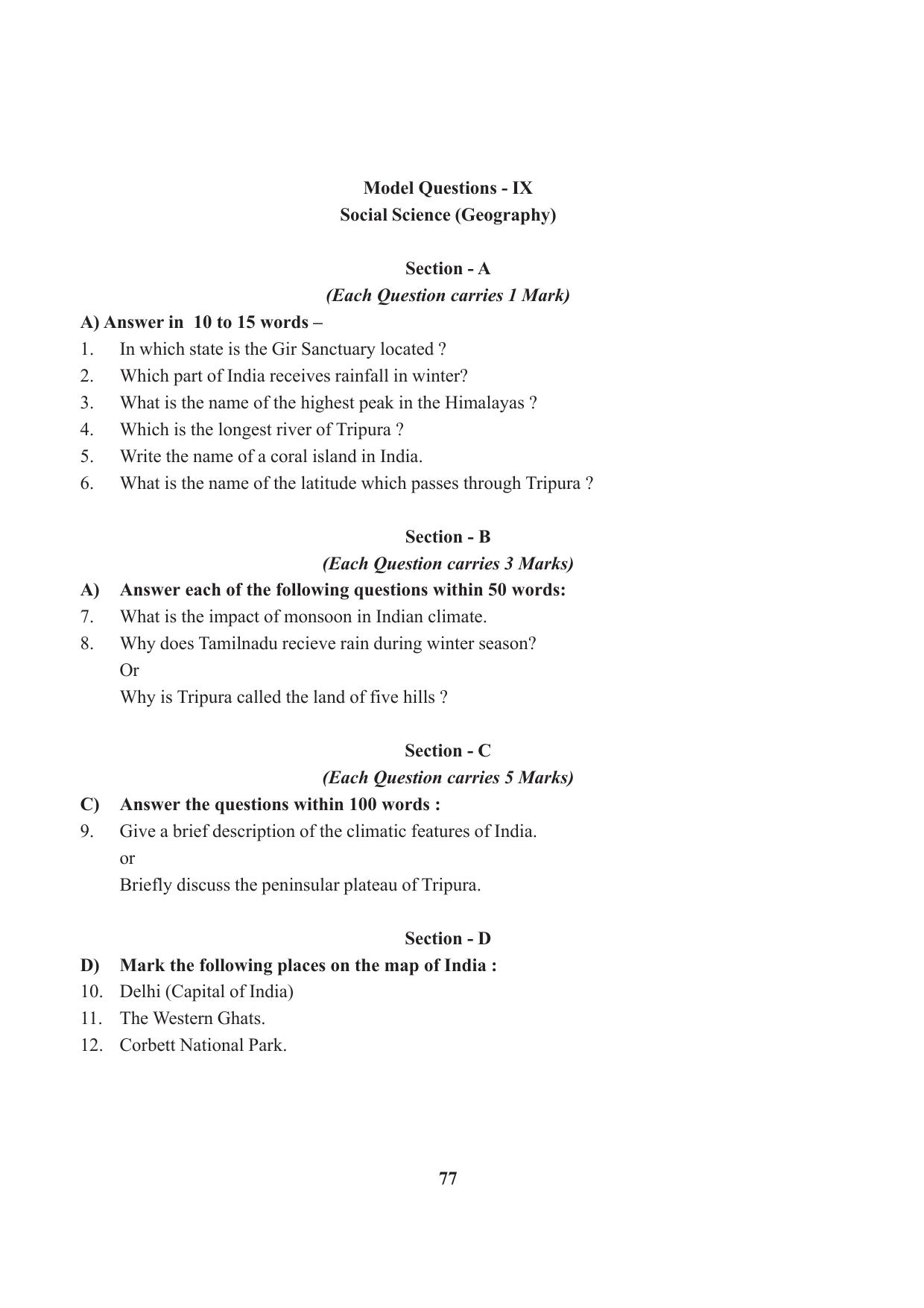 Tripura Board Class 9 Social Science English Version Workbooks - Page 77