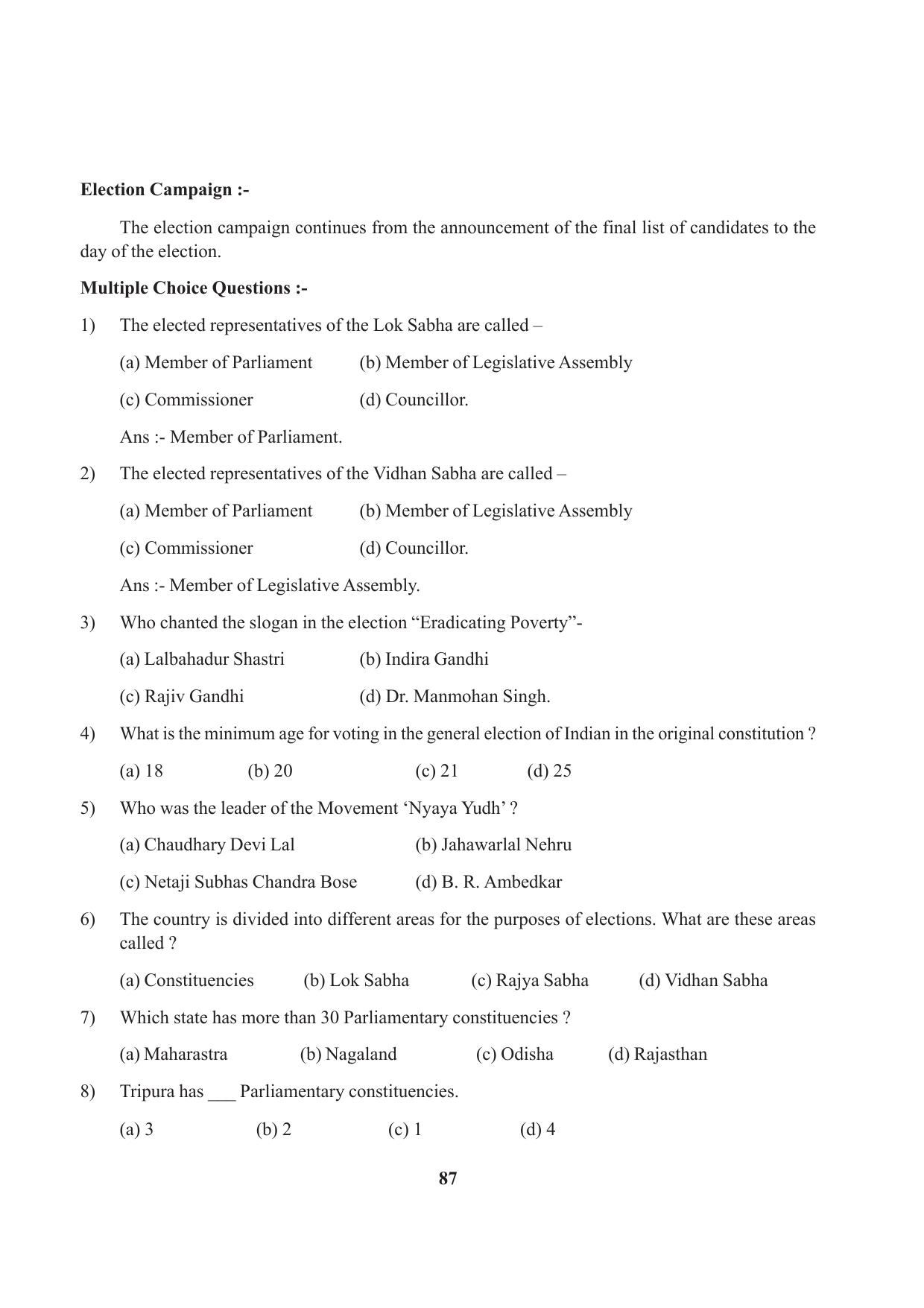 Tripura Board Class 9 Social Science English Version Workbooks - Page 87