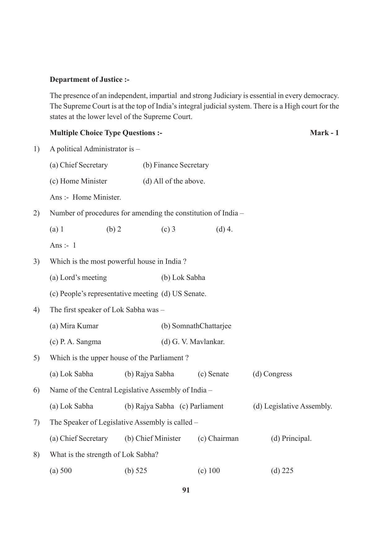 Tripura Board Class 9 Social Science English Version Workbooks - Page 91