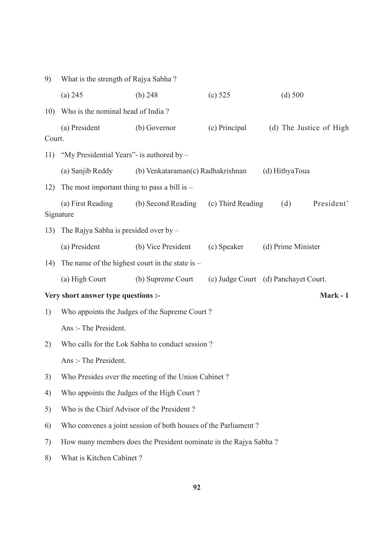 Tripura Board Class 9 Social Science English Version Workbooks - Page 92