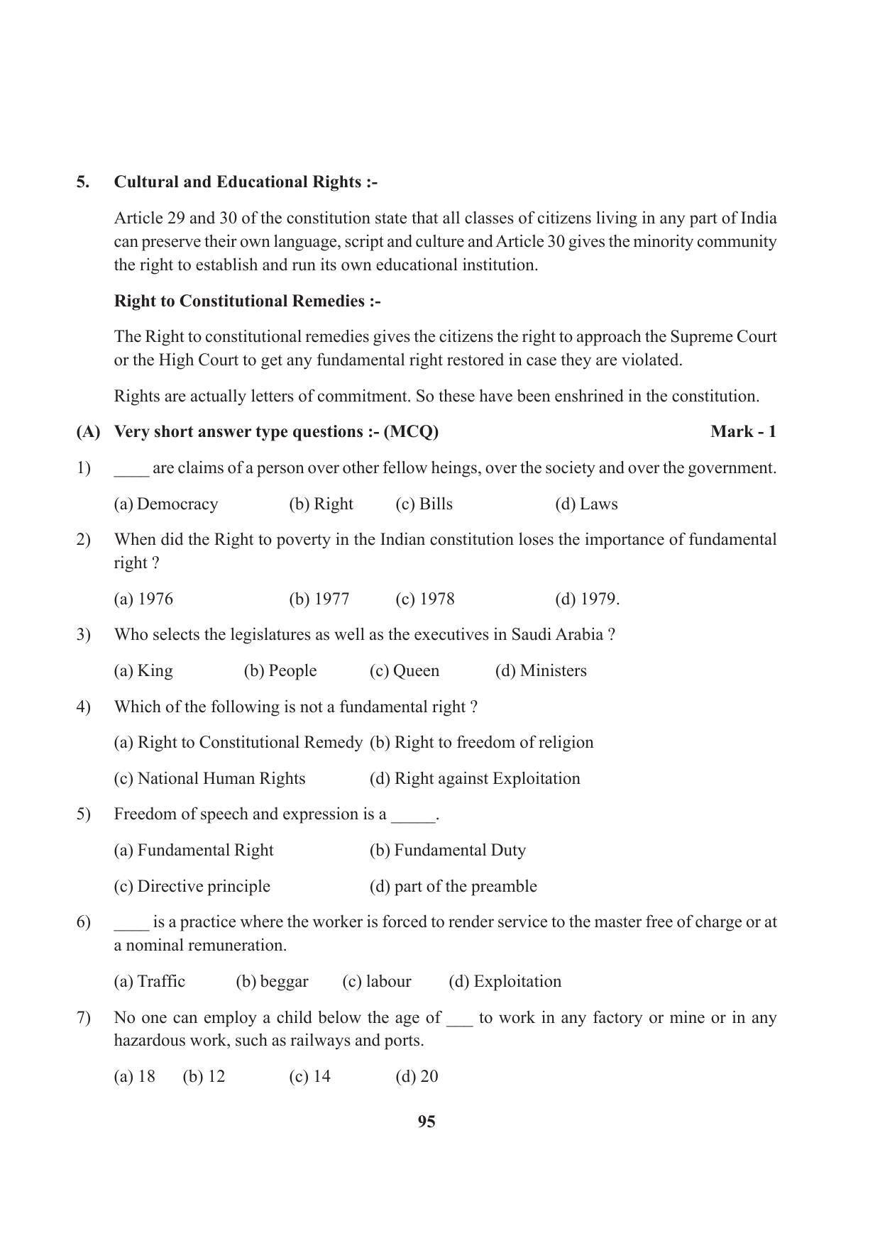 Tripura Board Class 9 Social Science English Version Workbooks - Page 95