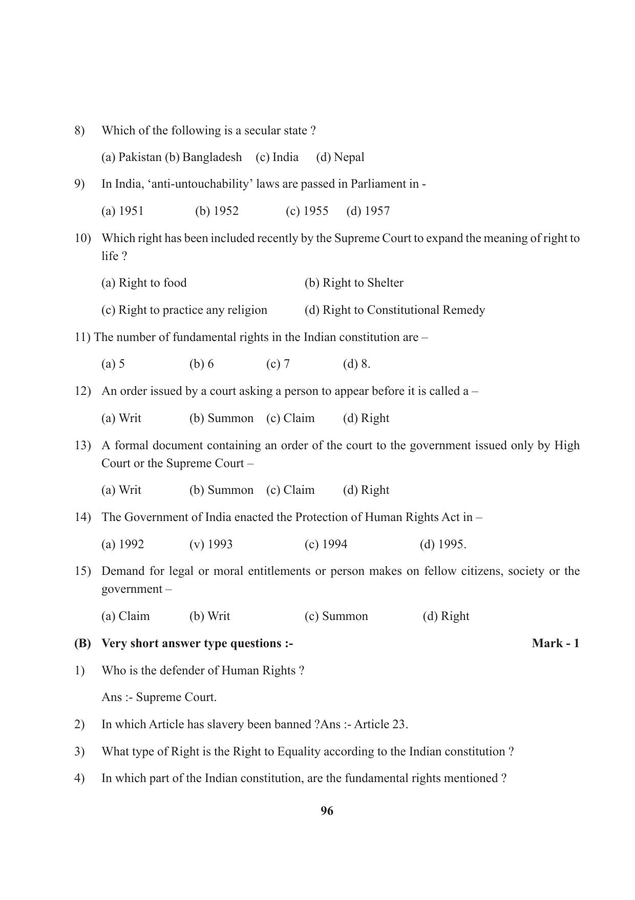 Tripura Board Class 9 Social Science English Version Workbooks - Page 96
