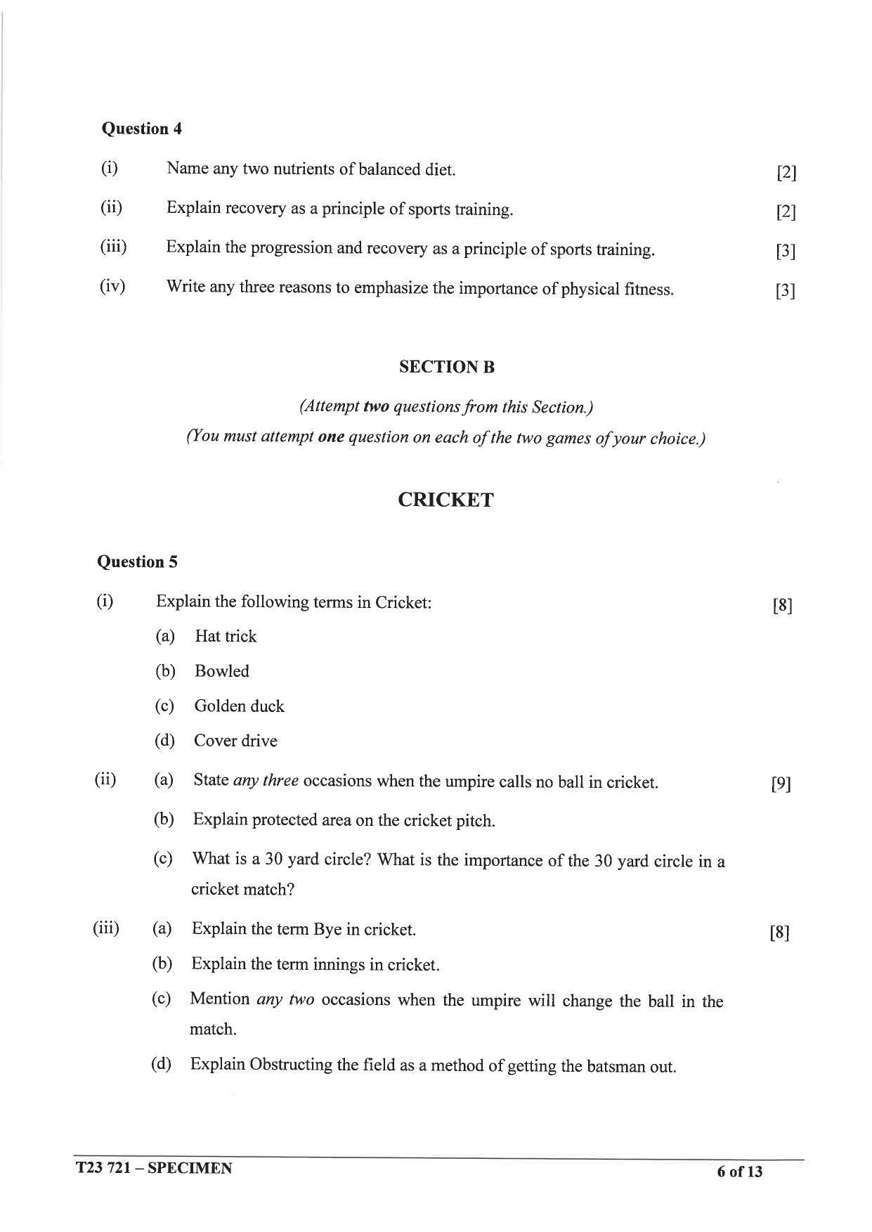ICSE Class 10 Physical Education Sample Paper 2023 - Page 6