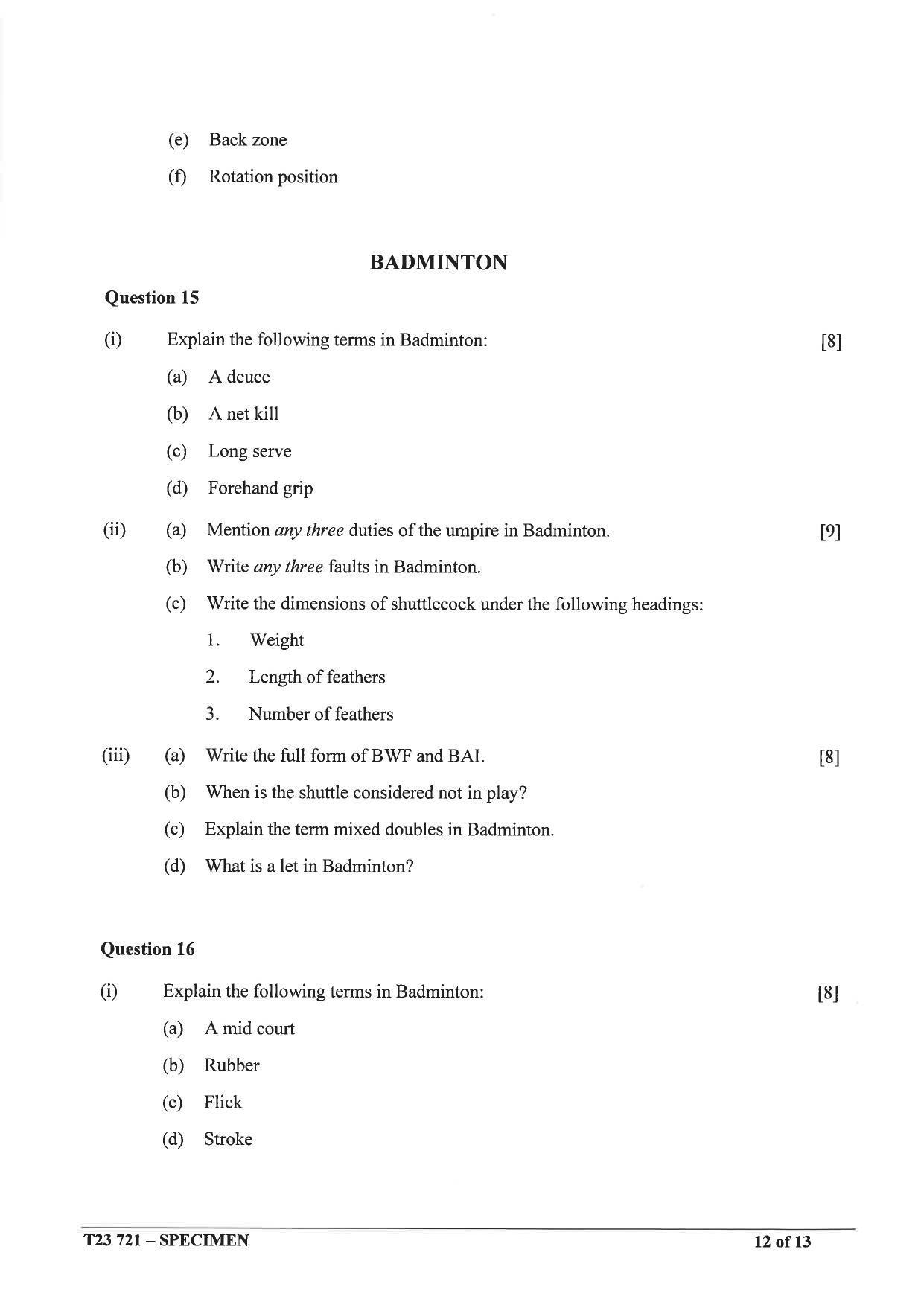 ICSE Class 10 Physical Education Sample Paper 2023 - Page 12