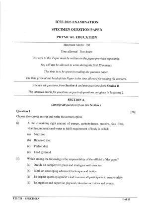 ICSE Class 10 Physical Education Sample Paper 2023