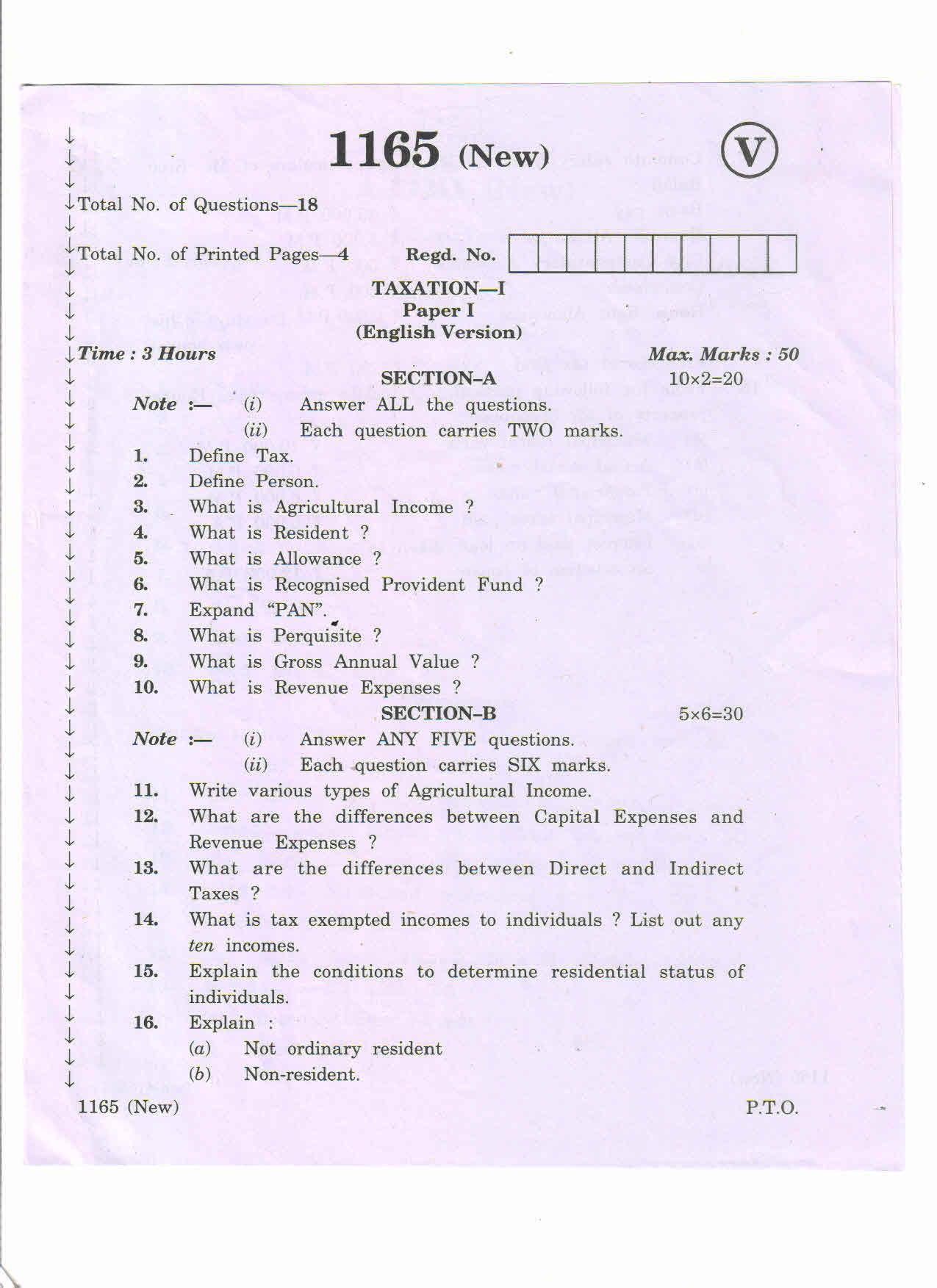 AP Inter 2nd Year Vocational Question Paper March - 2020 - Taxation-I - Page 1