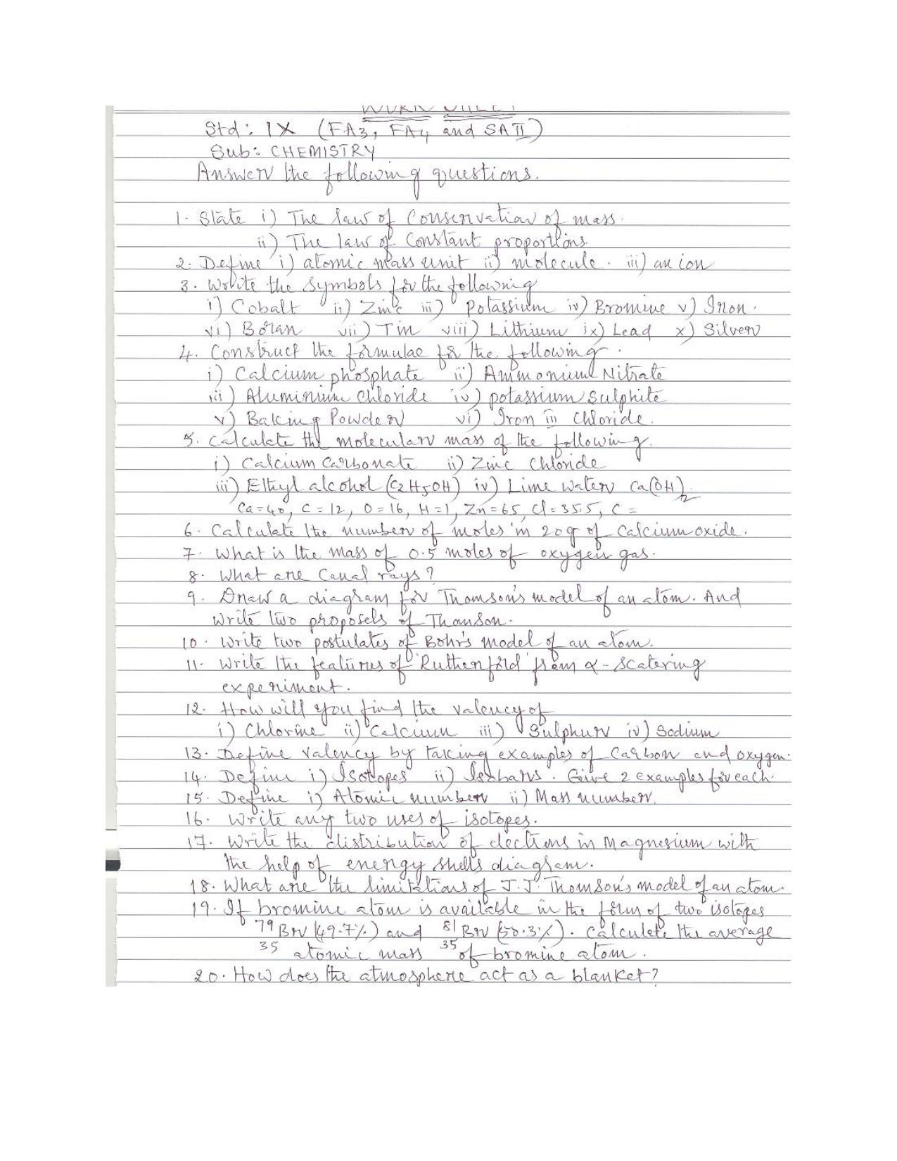 CBSE Worksheets for Class 9 Chemistry Assignment 2 - Page 1