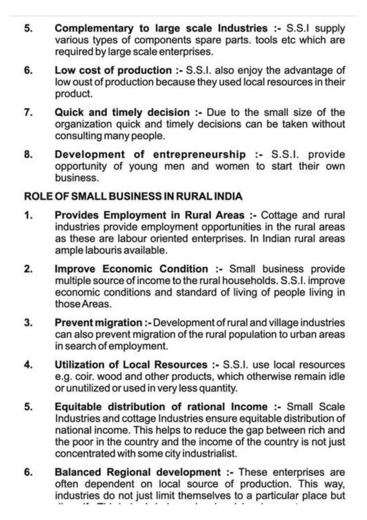 Class 11 Notes, Question & Practice Paper - Business Studies (Topic 8 : Small Business and Enterprises) - Page 9