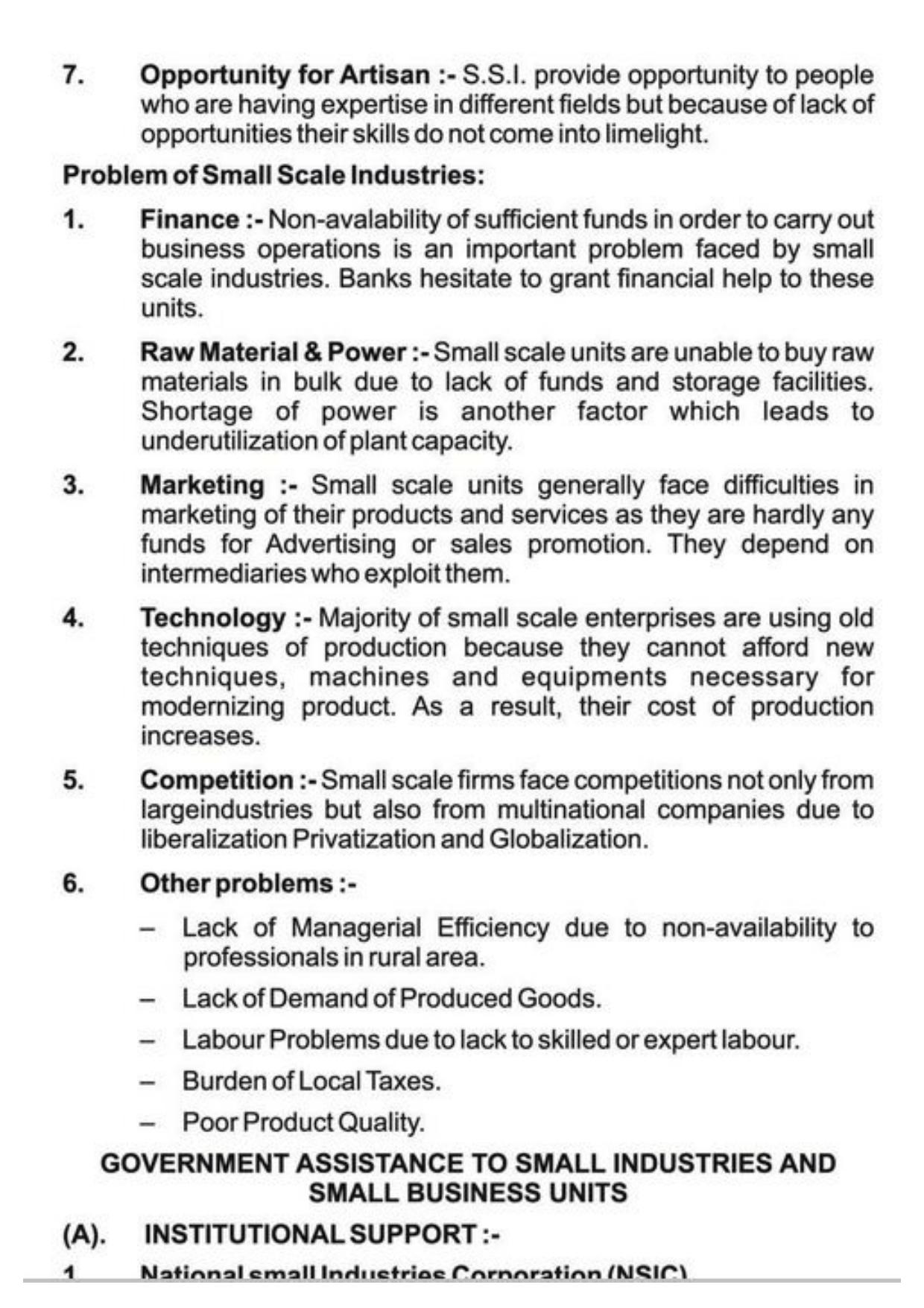 Class 11 Notes, Question & Practice Paper - Business Studies (Topic 8 : Small Business and Enterprises) - Page 10