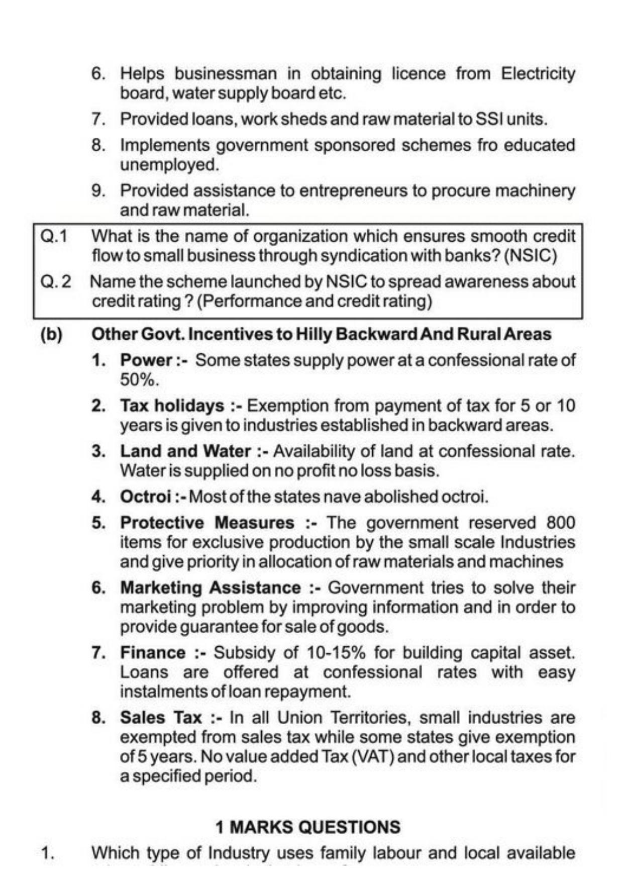 Class 11 Notes, Question & Practice Paper - Business Studies (Topic 8 : Small Business and Enterprises) - Page 12