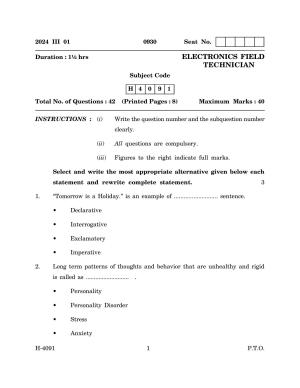 Goa Board Class 12 Electronics - Field Technician (March 2024) Question Paper