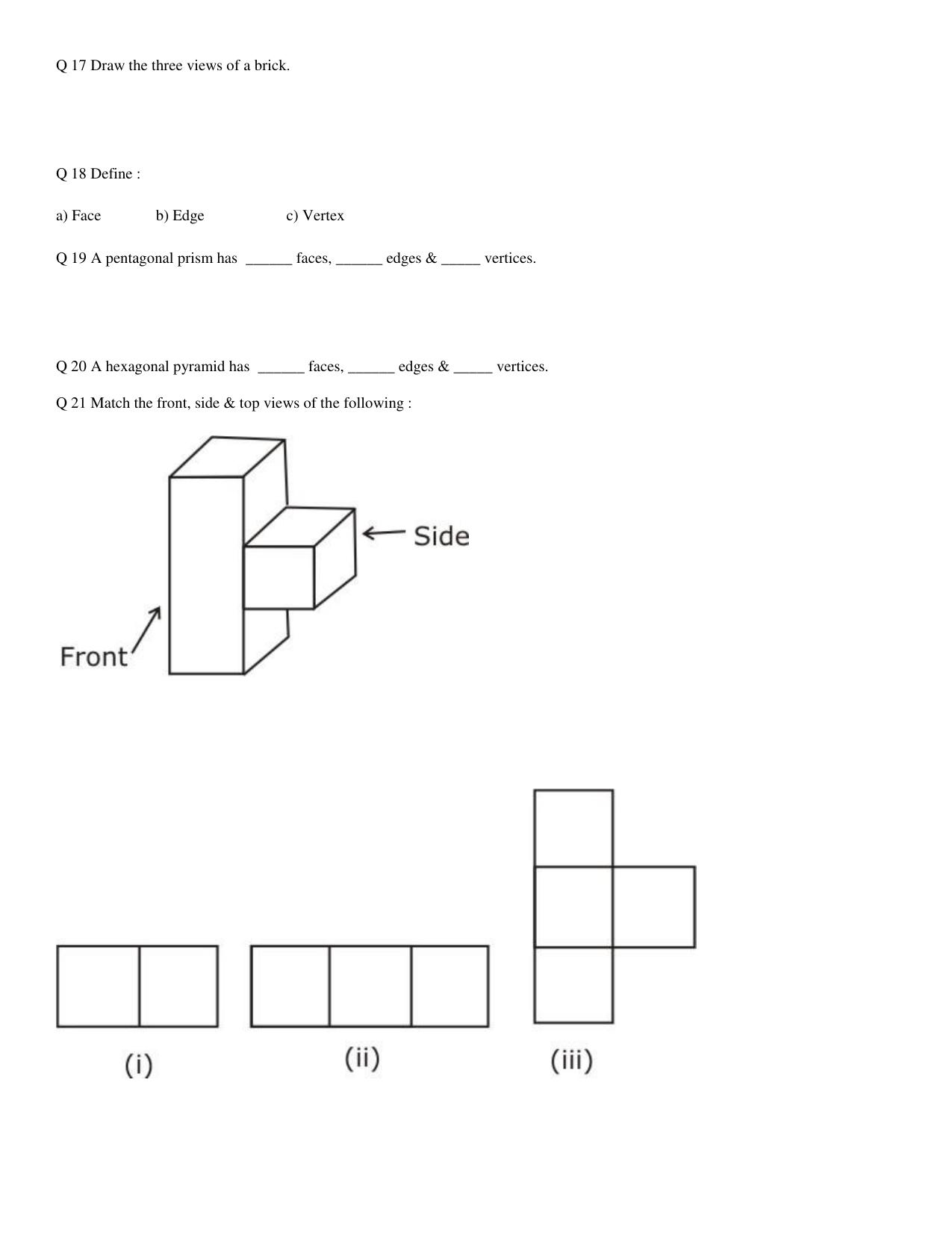 CBSE Worksheets for Class 8 Mathematics Visualizing Solid Shapes Assignment - Page 9