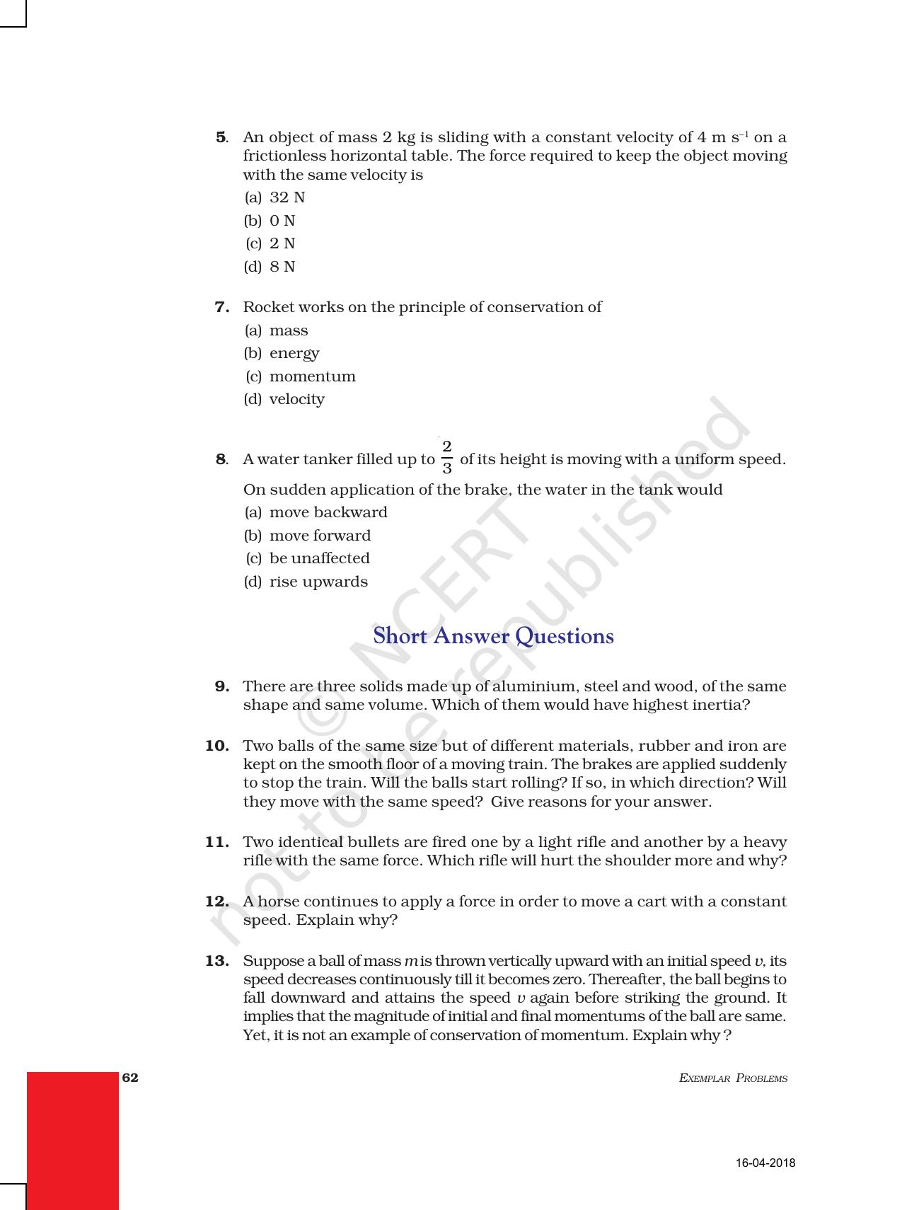NCERT Exemplar Book for Class 9 Science: Chapter 9 Force and Laws of Motion - Page 2