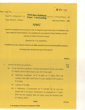 CA Inter Nov 2020 Question Paper - Paper 1 – Accounting