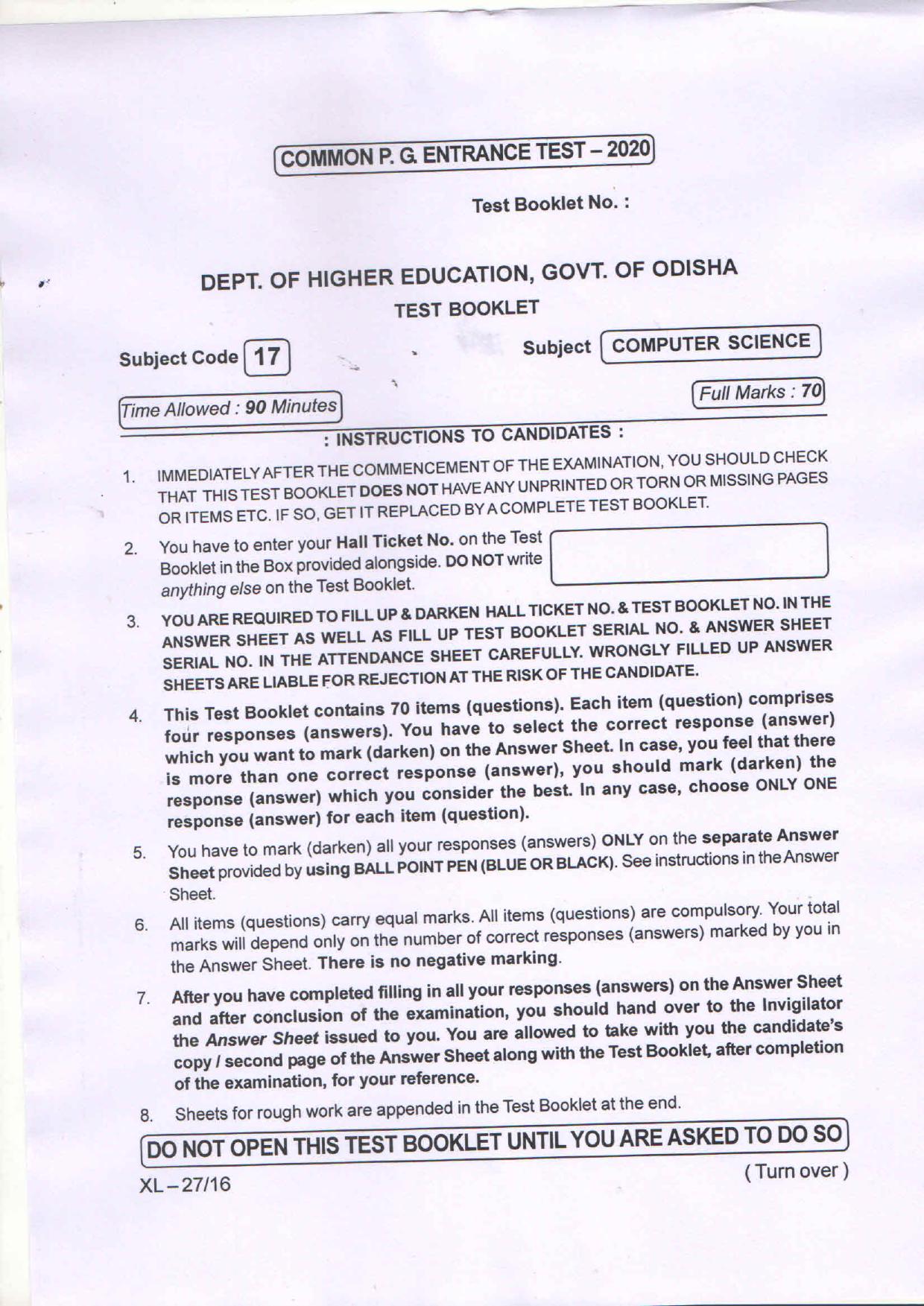 Odisha CPET COMPUTER-SCIENCE 2020 Question Paper - Page 2