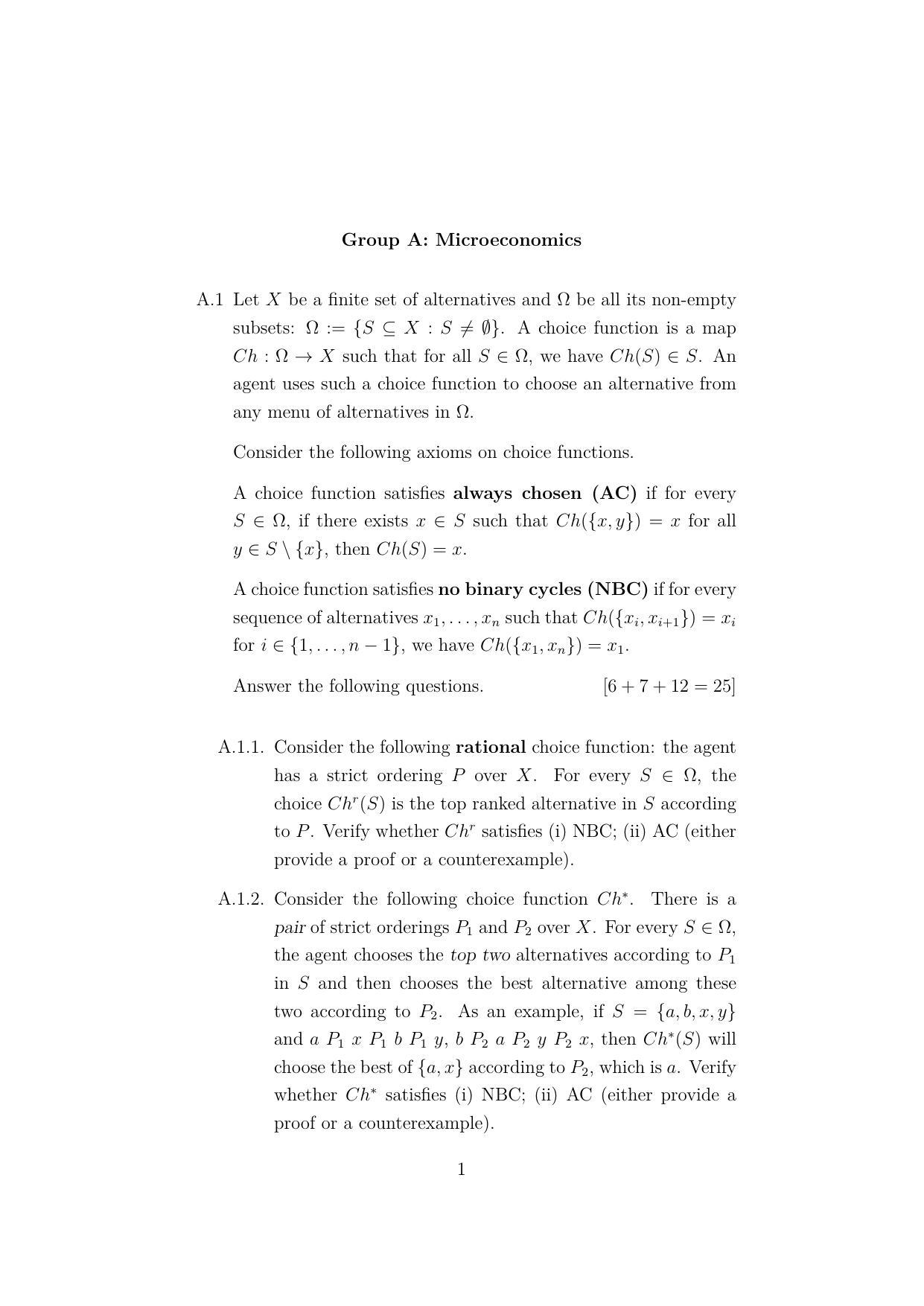 ISI Admission Test JRF in Quantitative Economics QEB 2022 Sample Paper - Page 1
