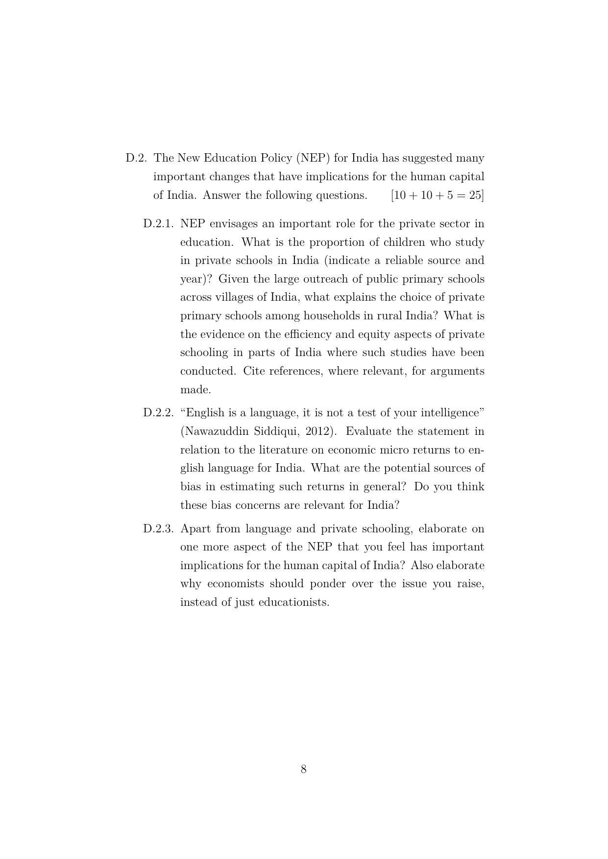ISI Admission Test JRF in Quantitative Economics QEB 2022 Sample Paper - Page 8