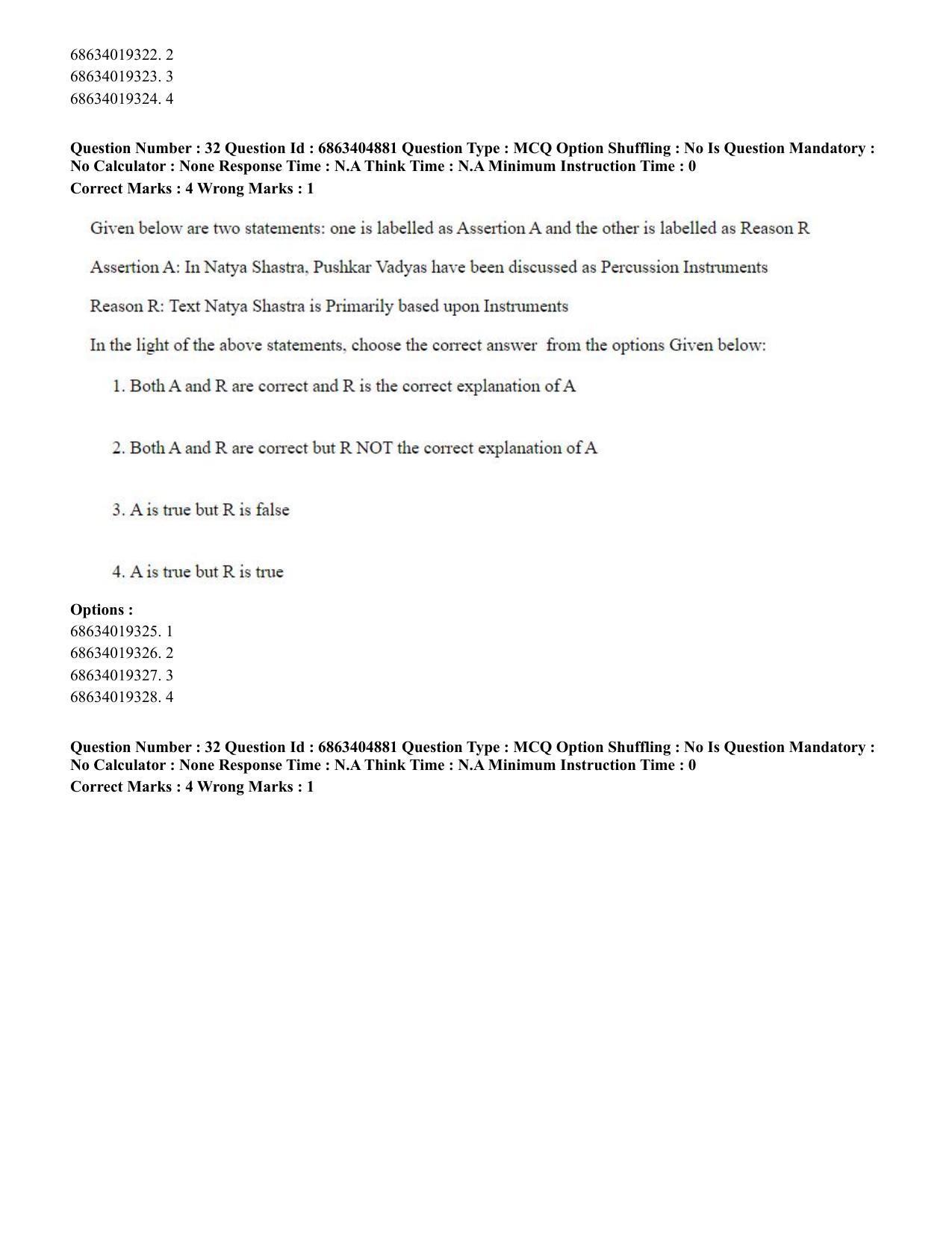 CUET PG 2023:HUQP25 – Music- Percussion (Hindi) - Shift 1 (5-06-2023) Question Paper - Page 33