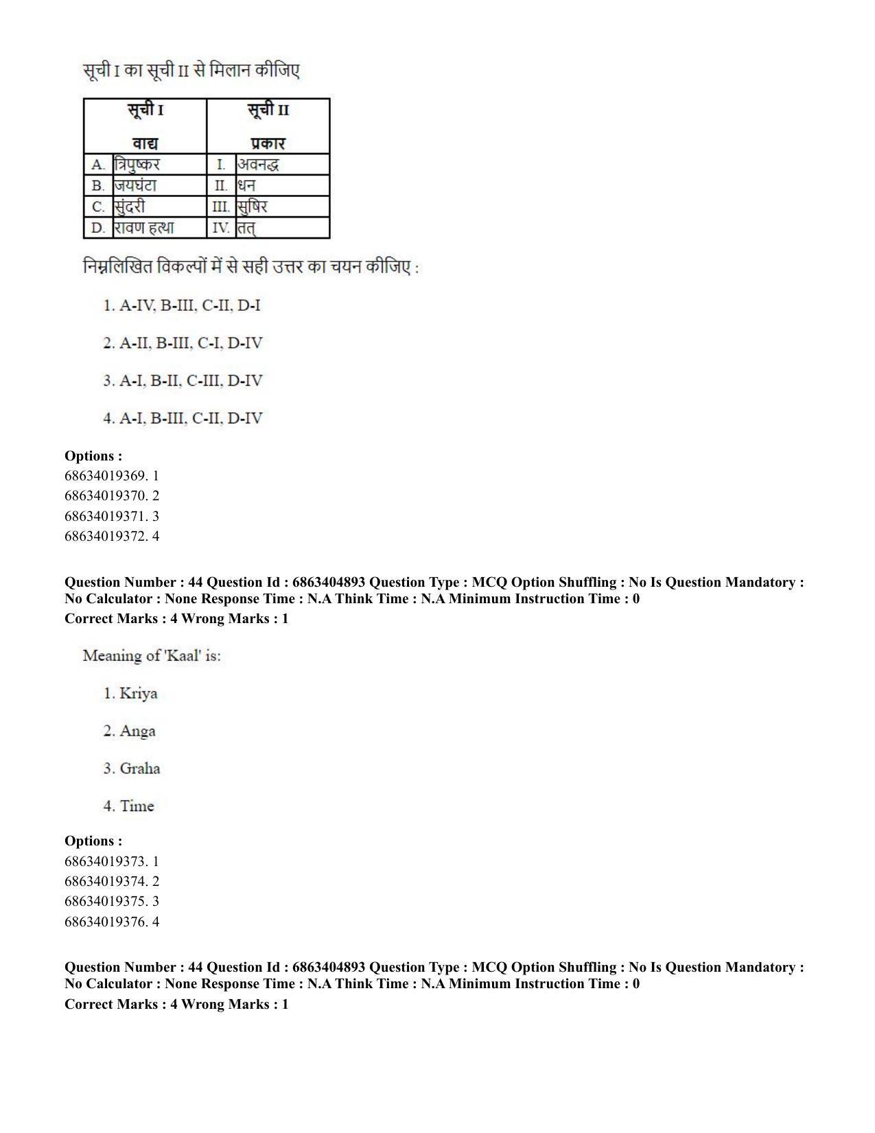 CUET PG 2023:HUQP25 – Music- Percussion (Hindi) - Shift 1 (5-06-2023) Question Paper - Page 44