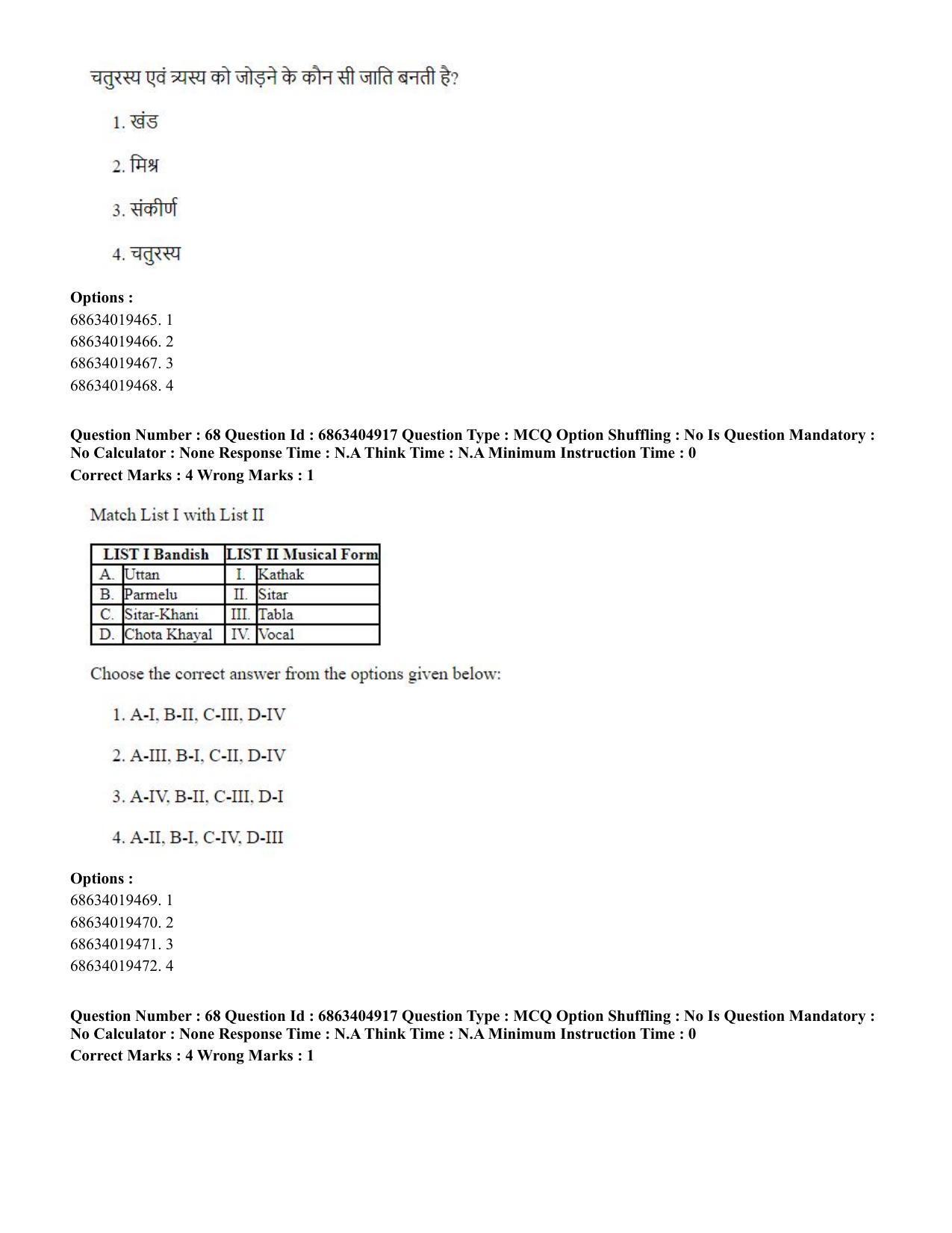 CUET PG 2023:HUQP25 – Music- Percussion (Hindi) - Shift 1 (5-06-2023) Question Paper - Page 67