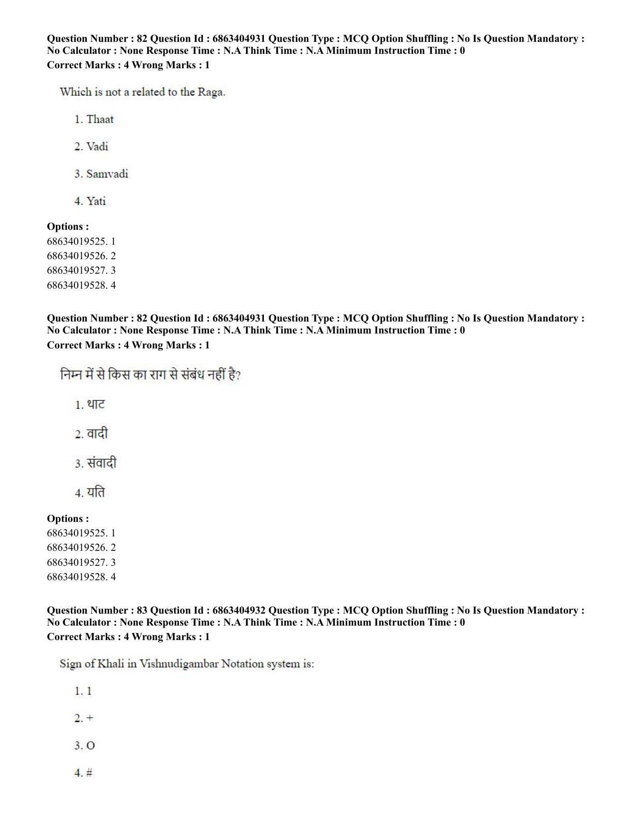 CUET PG 2023:HUQP25 – Music- Percussion (Hindi) - Shift 1 (5-06-2023) Question Paper - Page 81
