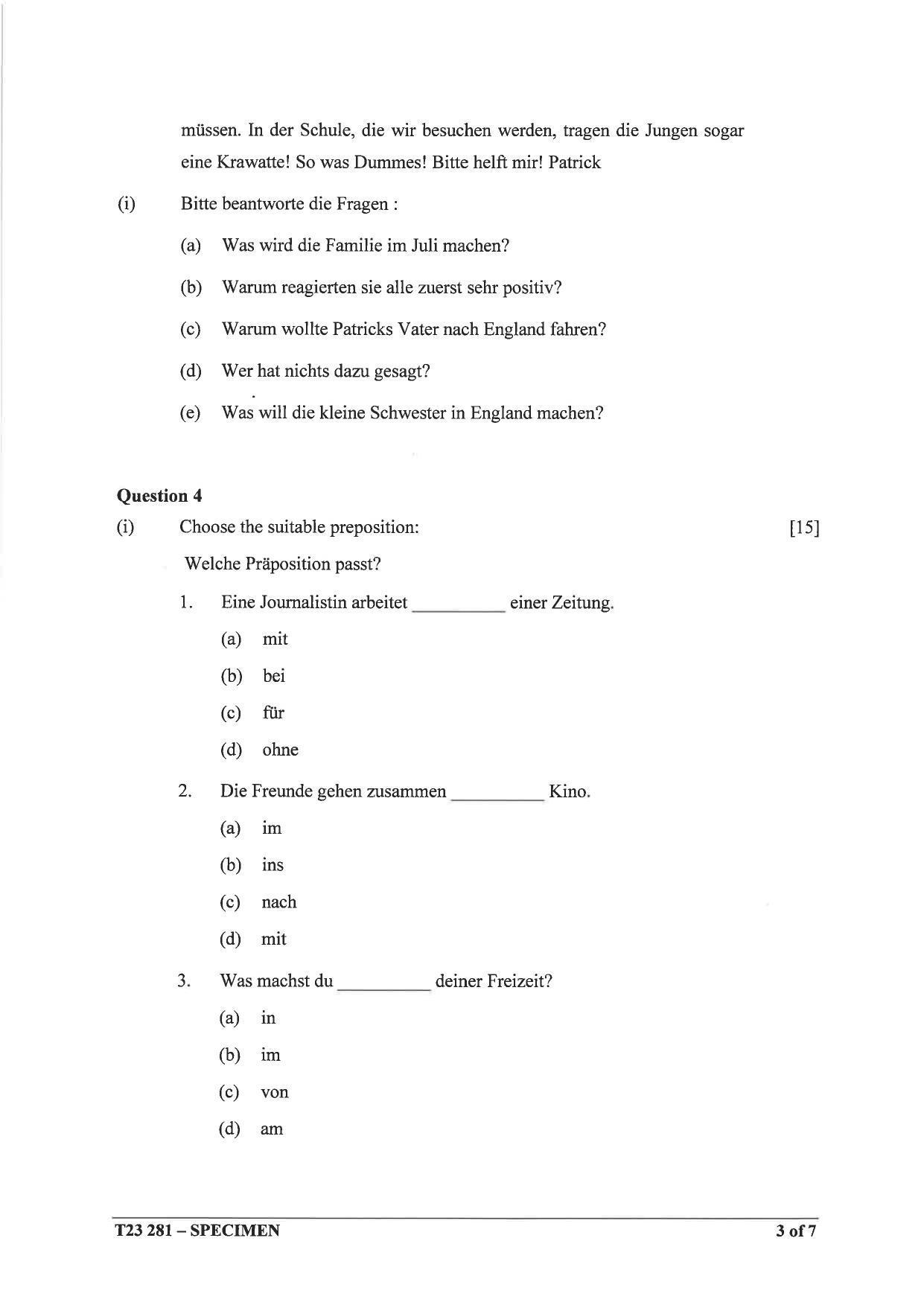 ICSE Class 10 German Sample Paper 2023 - Page 3