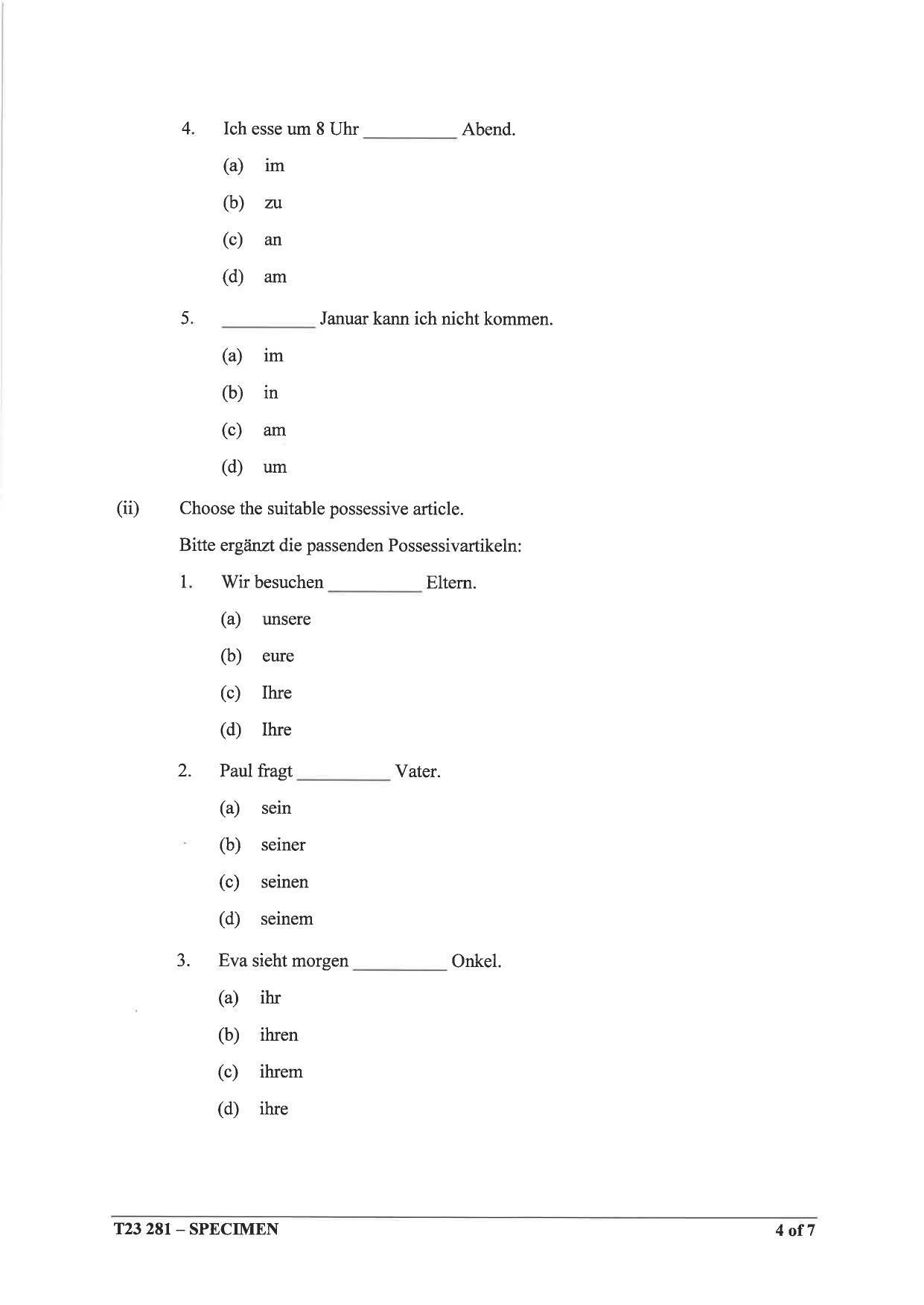 ICSE Class 10 German Sample Paper 2023 - Page 4