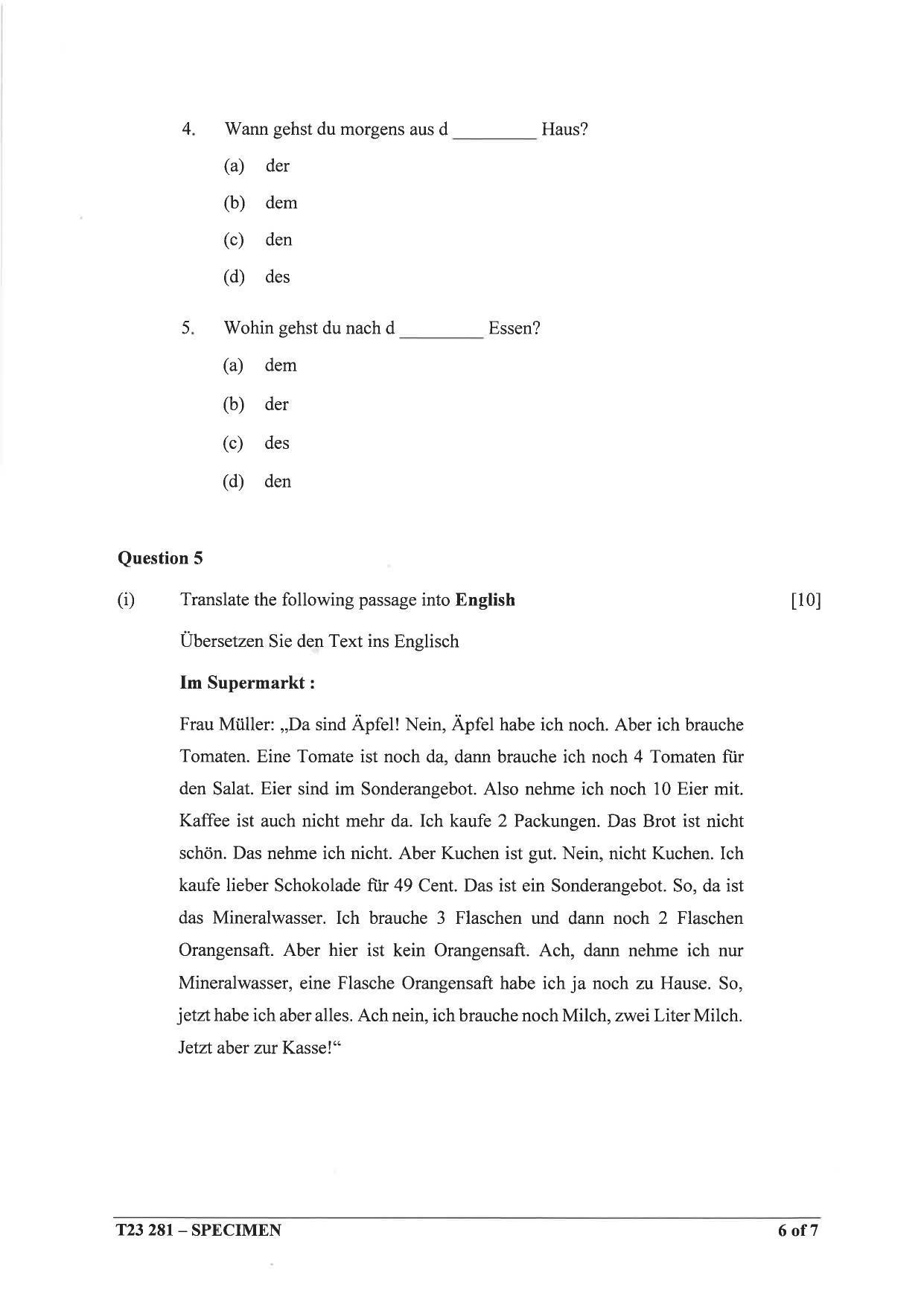 ICSE Class 10 German Sample Paper 2023 - Page 6