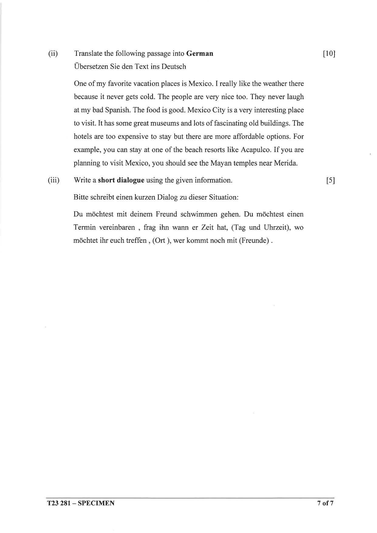 ICSE Class 10 German Sample Paper 2023 - Page 7