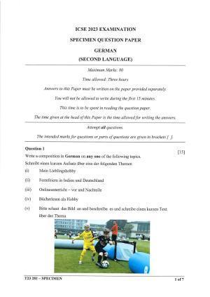 ICSE Class 10 German Sample Paper 2023