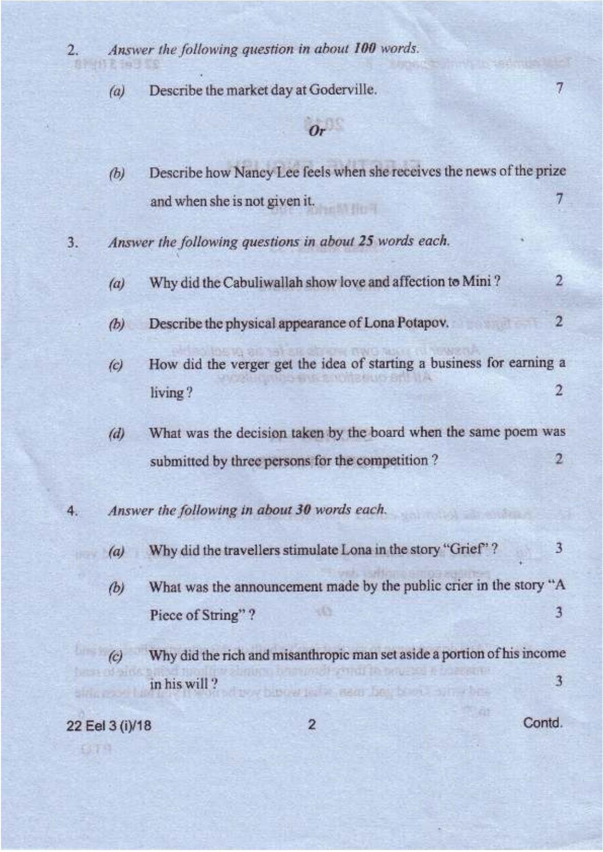 COHSEM Class 12	Elective English 2018 Question Papers - Page 2