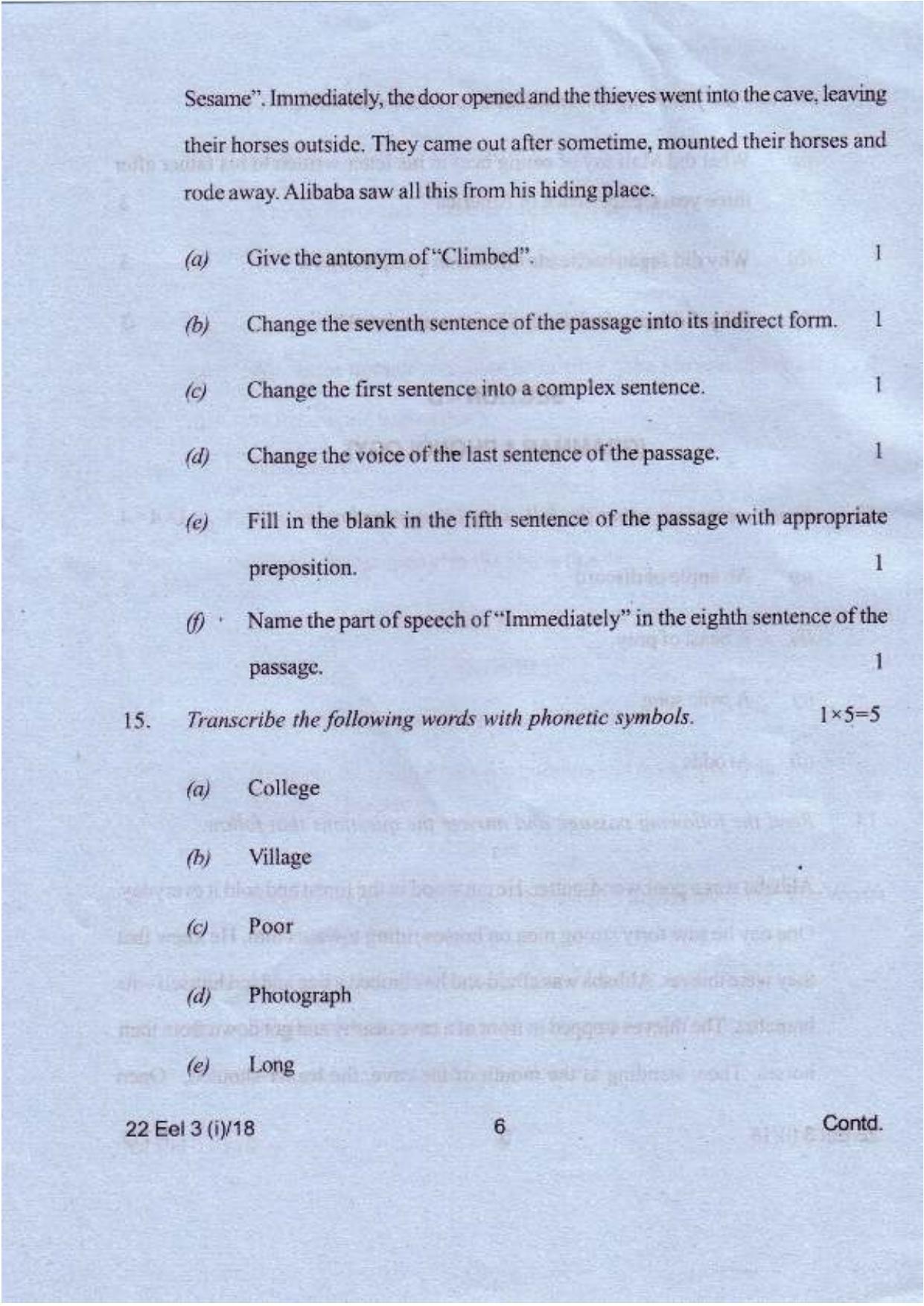 COHSEM Class 12	Elective English 2018 Question Papers - Page 6