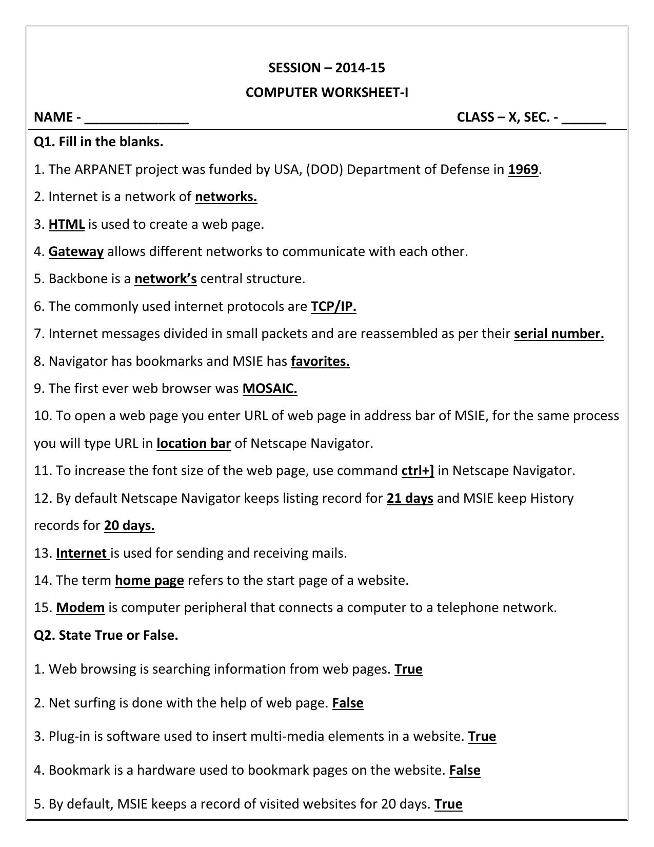 CBSE Worksheets for Class 10 Computer Science Assignment 2 - Page 1