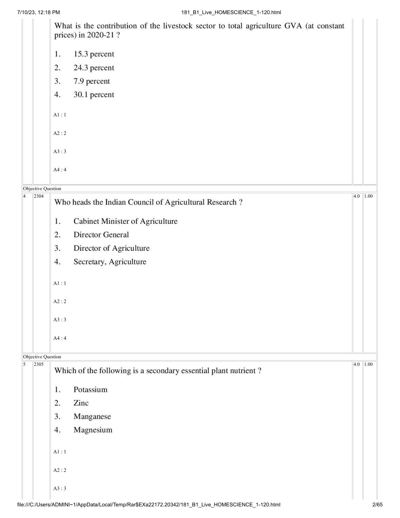ICAR AIEEA PG 2023 HOME SCIENCE Question Paper - Page 2