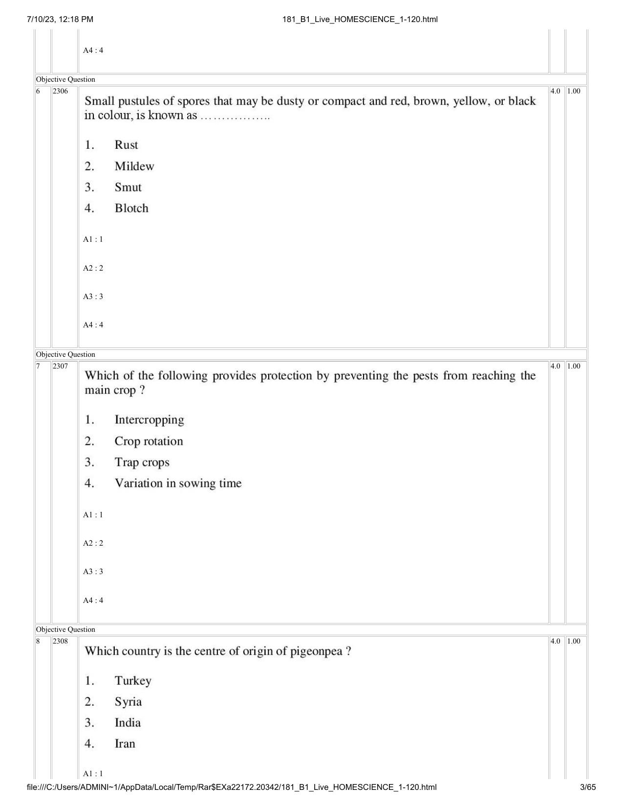 ICAR AIEEA PG 2023 HOME SCIENCE Question Paper - Page 3